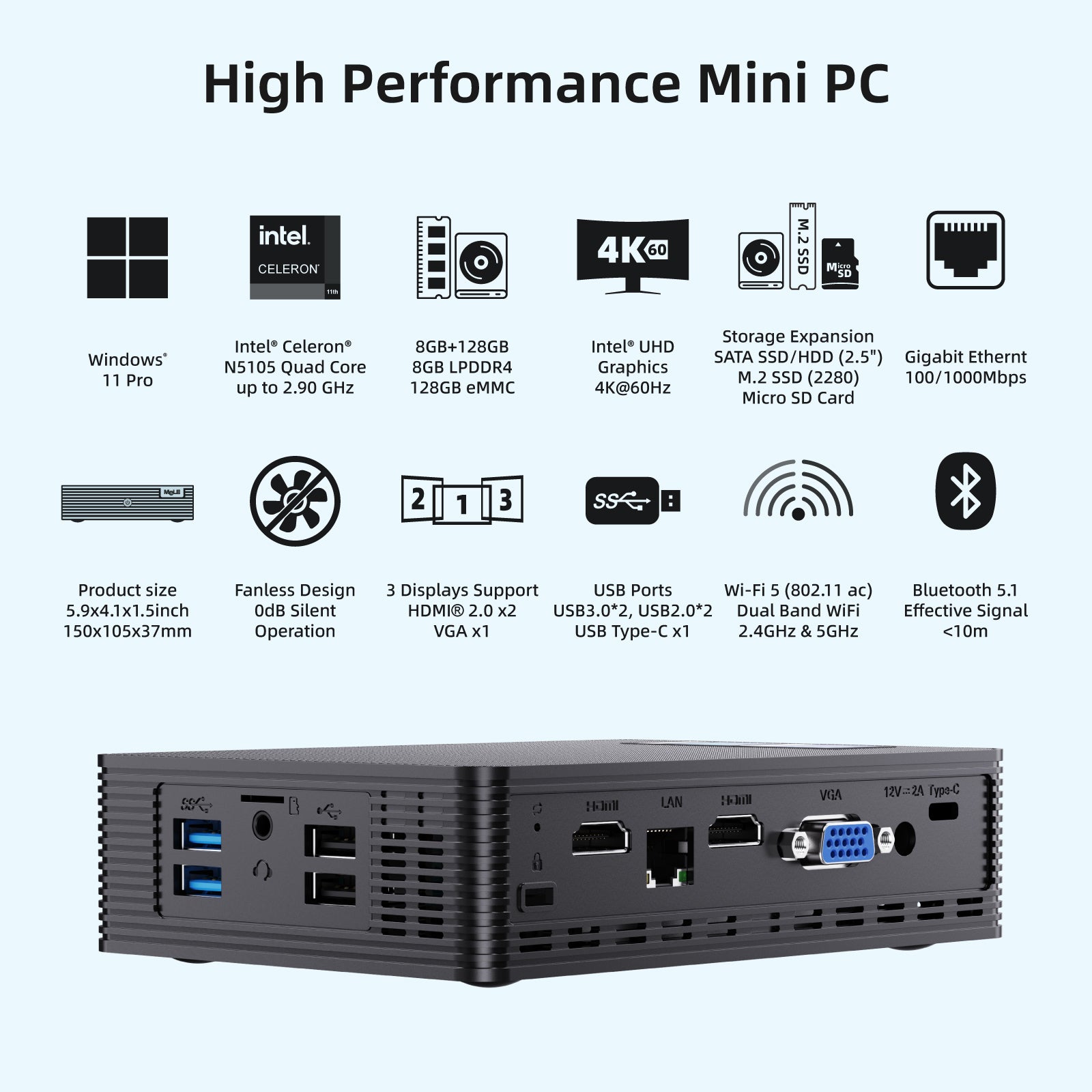 MeLE Quieter HD3Q - Fanless Mini PC N5105