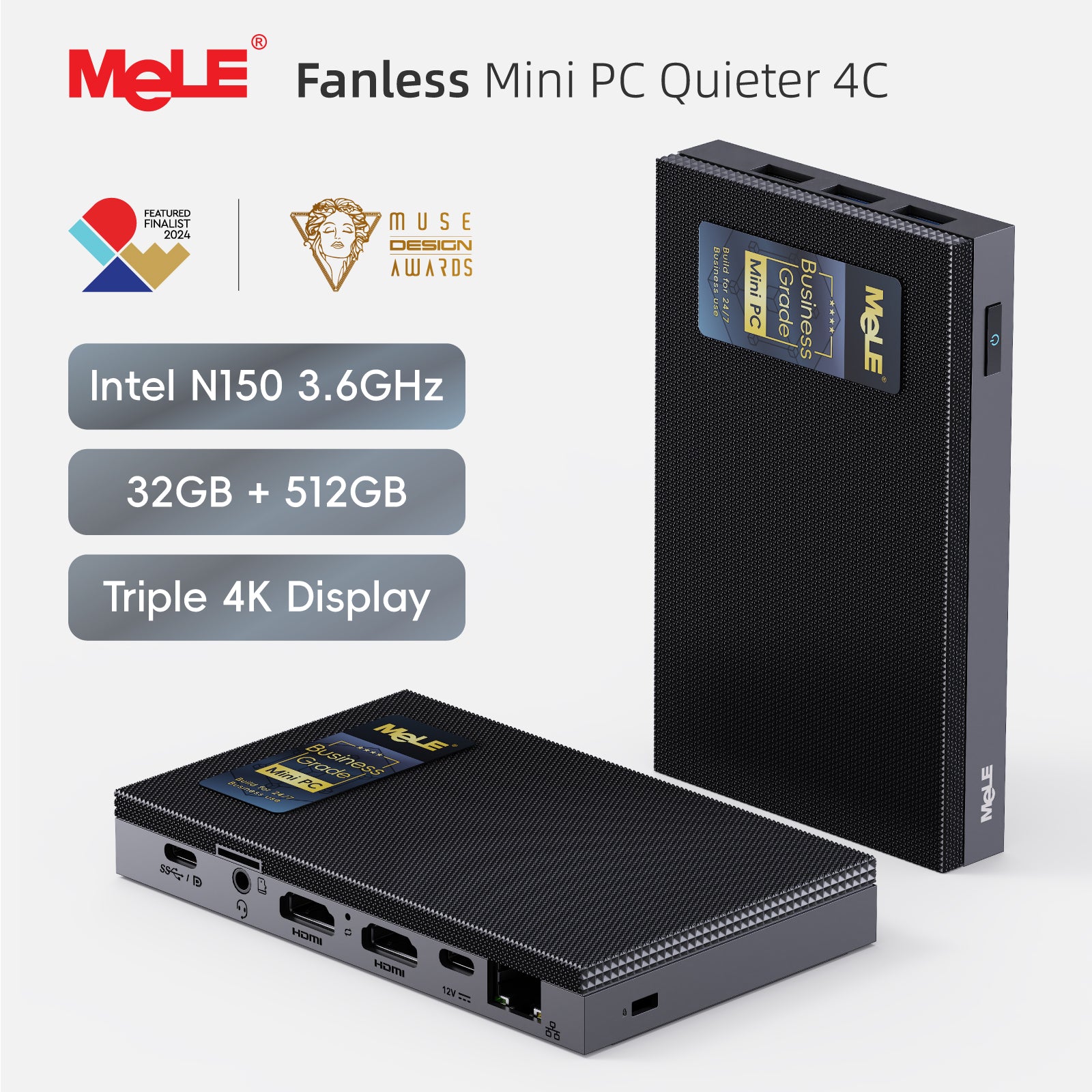 MeLE Fanless Mini PC Quieter 4C, N150/N100 8GB RAM 128GB Storage Mini Computers, Fanless PC with Full-Functional USB-C, 2.4G/5G WiFi, 4K Triple Display on Home, Office, Education, Industrial