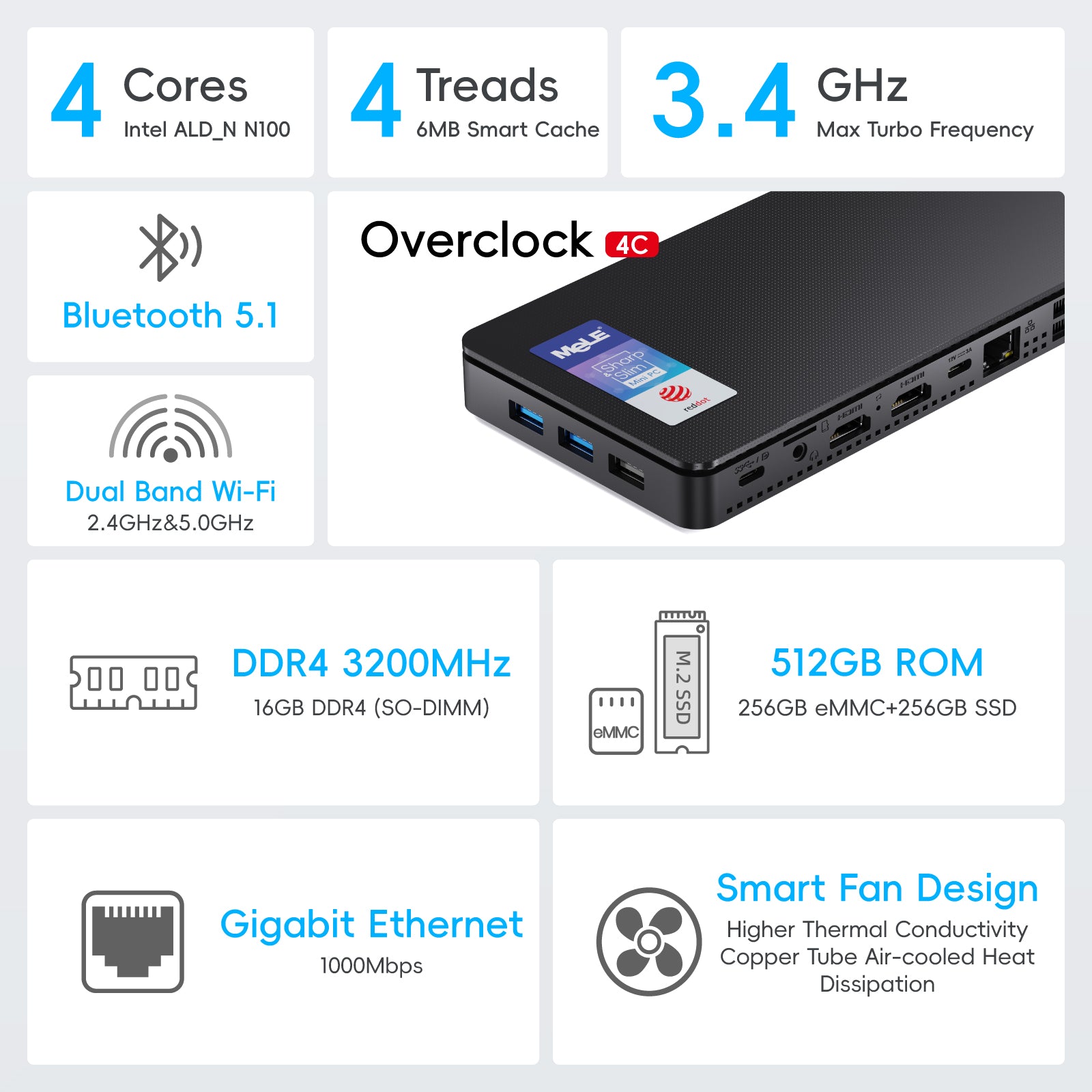 MeLE Overclock 4C - Mini PC N95/N100