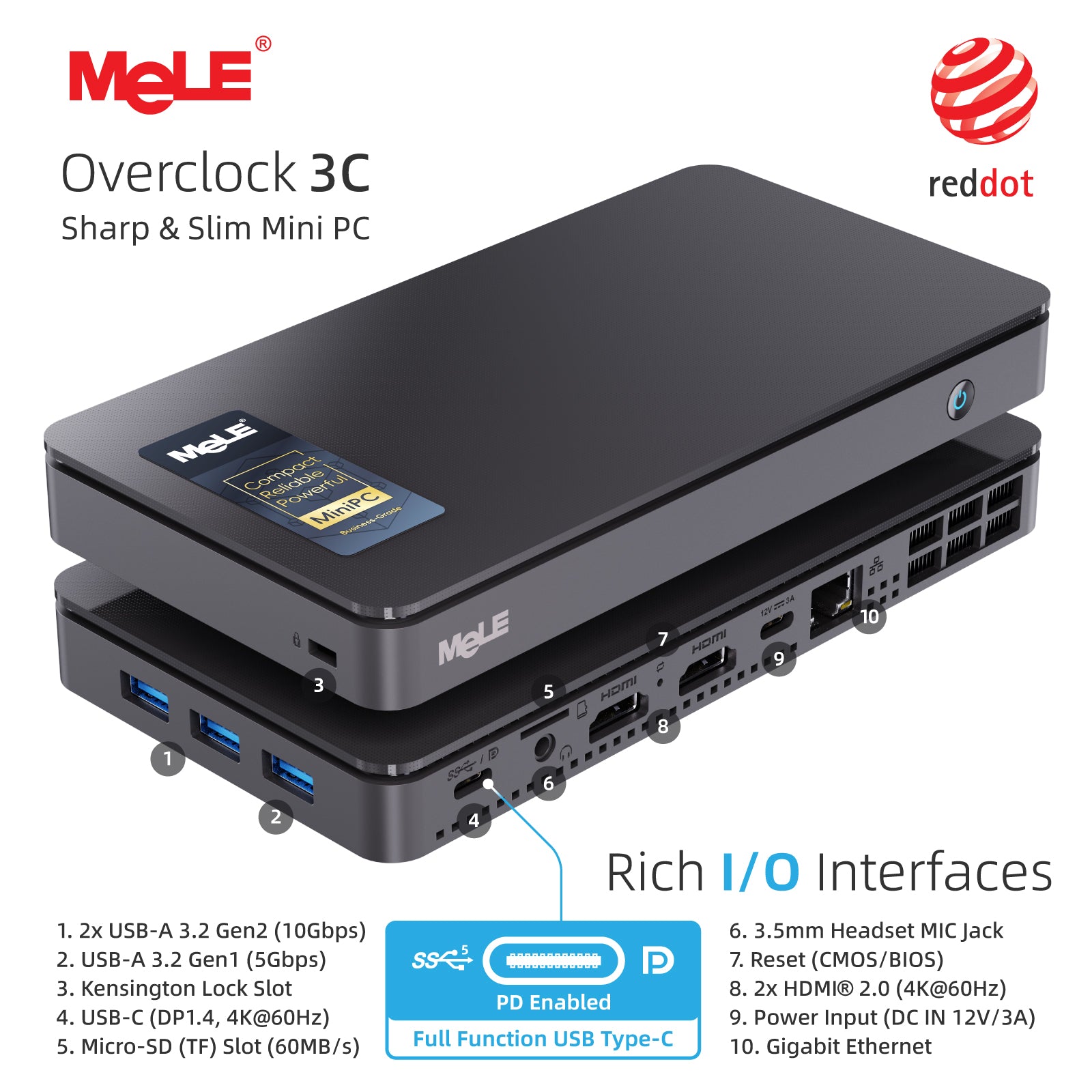 MeLE Overclock 3C Slim Mini PC N5095 (up to 2.9GHz) 8GB DDR4 RAM 128GB Storage Micro Desktop Computer Dual HDMI + USB-C 4K Triple Display 2.4G/5GHz WiFi BT5.2 GbE, on IoT, Home Theater, Conference