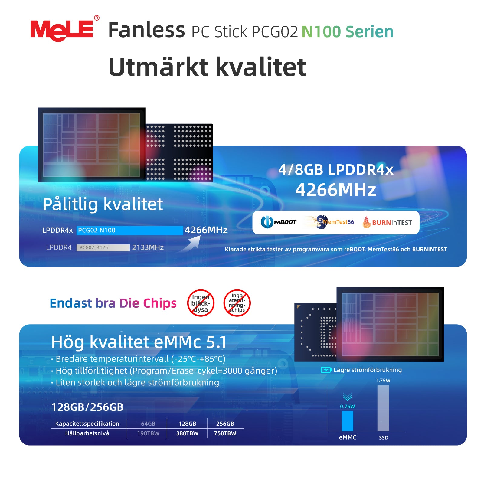 MeLE PCG02 Business Grade Fanless Mini PC Stick, 8GB RAM 128GB Storage – Dual 4K Display, Full-Function USB-C, PD 3.0, 0dB Silent & Remote Management for 7×24 Commercial Use