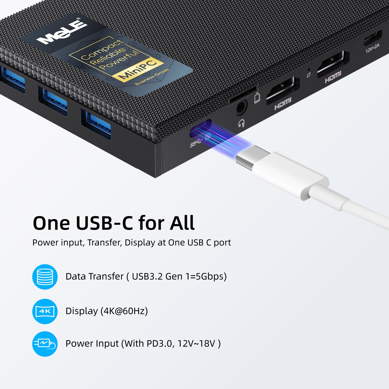 MeLE Quieter 3C Fanless Mini PC, Intel Celeron N5100, 8GB RAM, 128GB Storage, Full-Function USB-C, WiFi 5, Support Triple Screen Display, Slim Desktop PC on Industrial, Home, Office