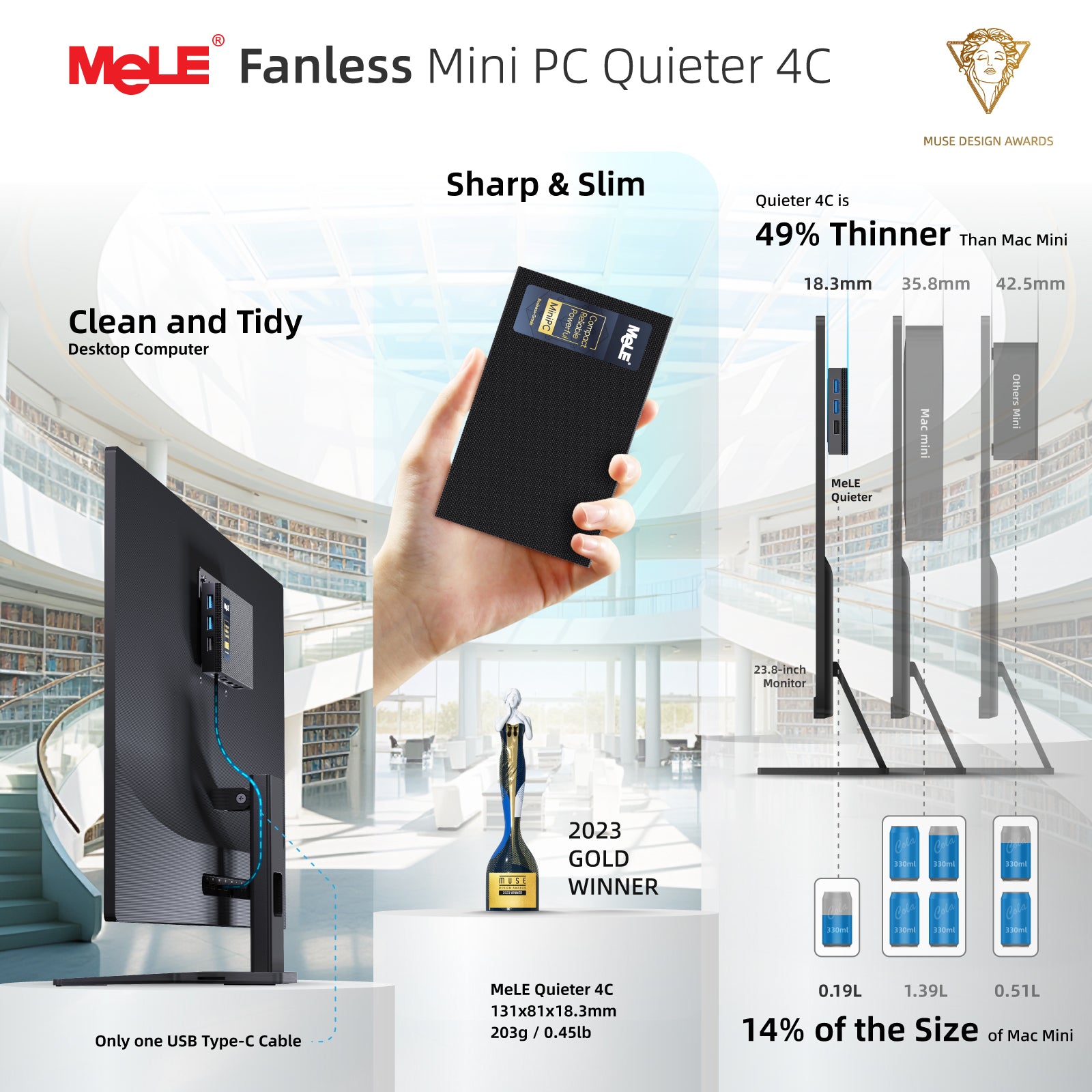 MeLE Mini PC Quieter 4C with Windows 11 Pro, N100/N150 8GB RAM 128GB Storage Mini Computers, Fanless PC with Full-Functional USB-C, 2.4G/5G WiFi, 4K Triple Display on Home, Office, Education, Industrial