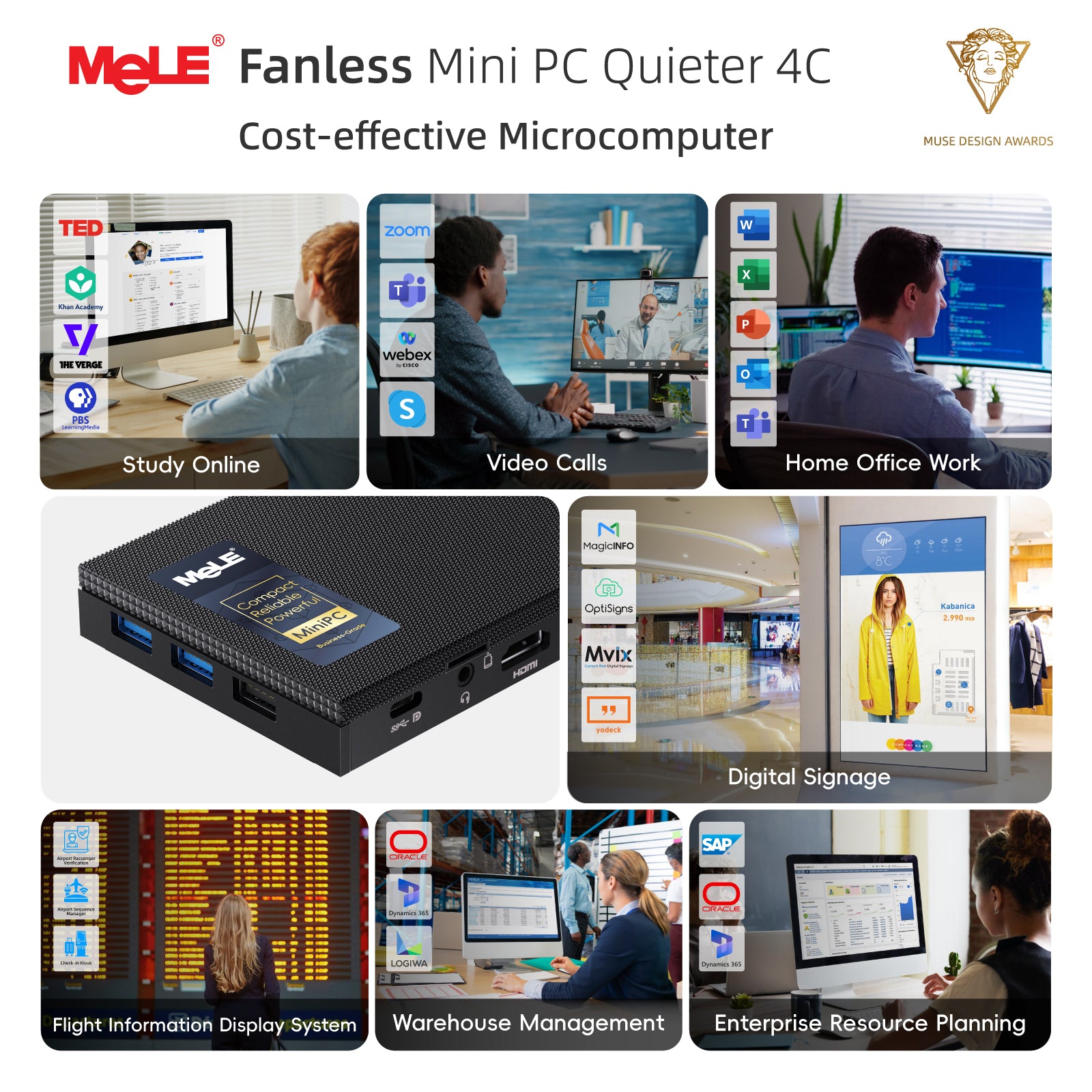 MeLE Mini PC Quieter 4C with Windows 11 Pro, N100/N150 8GB RAM 128GB Storage Mini Computers, Fanless PC with Full-Functional USB-C, 2.4G/5G WiFi, 4K Triple Display on Home, Office, Education, Industrial