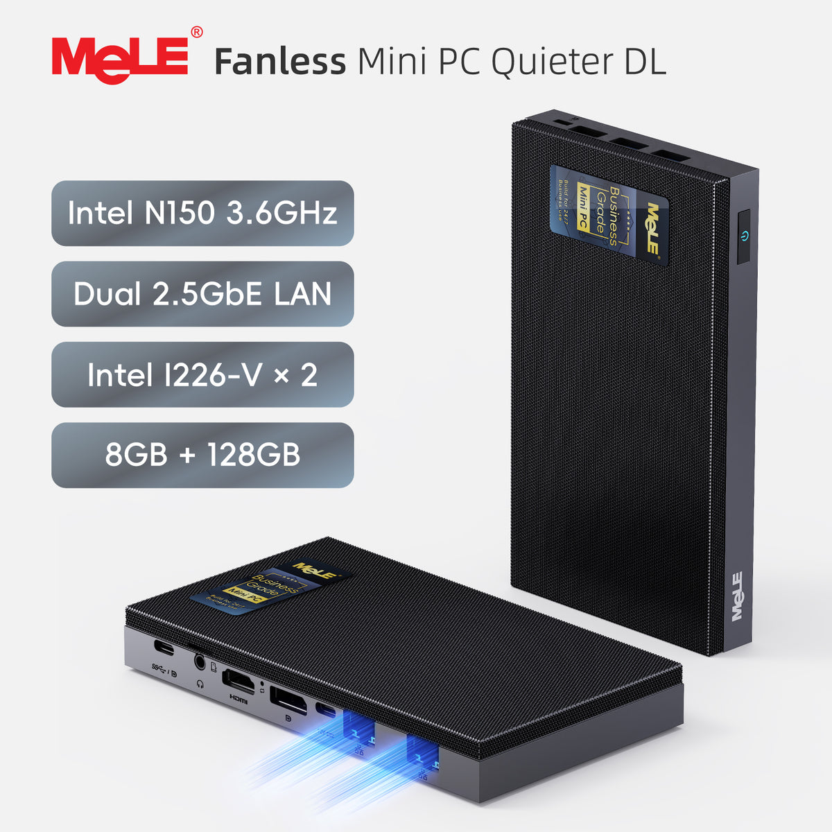 MeLE Quieter DL N150 Fanless Mini PC | Dual Intel® I226-V 2.5GbE LAN, Intel N150, Triple 4K Display, Firewall Router PC for Home Lab, NAS & IoT