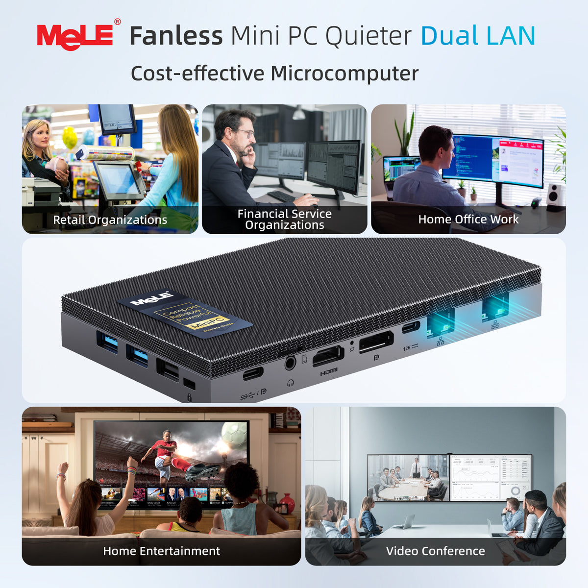 MeLE Quieter DL N150 Fanless Mini PC | Dual Intel® I226-V 2.5GbE LAN, Intel N150, Triple 4K Display, Firewall Router PC for Home Lab, NAS & IoT