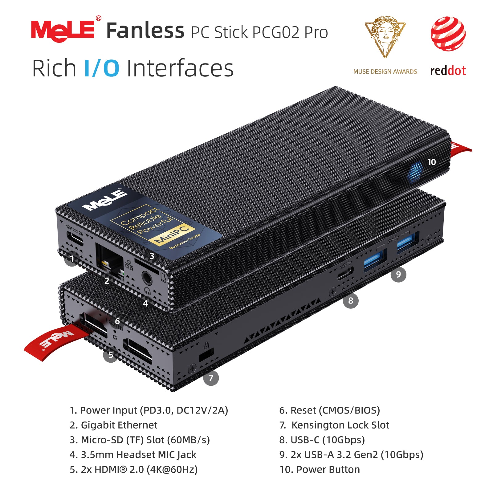 MeLE PCG02 Pro Fanless Stick PC N100/N5100 8GB RAM 256GB Storage, Reddot Winner Mini Computer Dual HDMI, 4266MHz LPDDR4, WiFi5 Gigabit Ethernet, USB Type-C PD3.0 on Business Office IoT, Media, Home