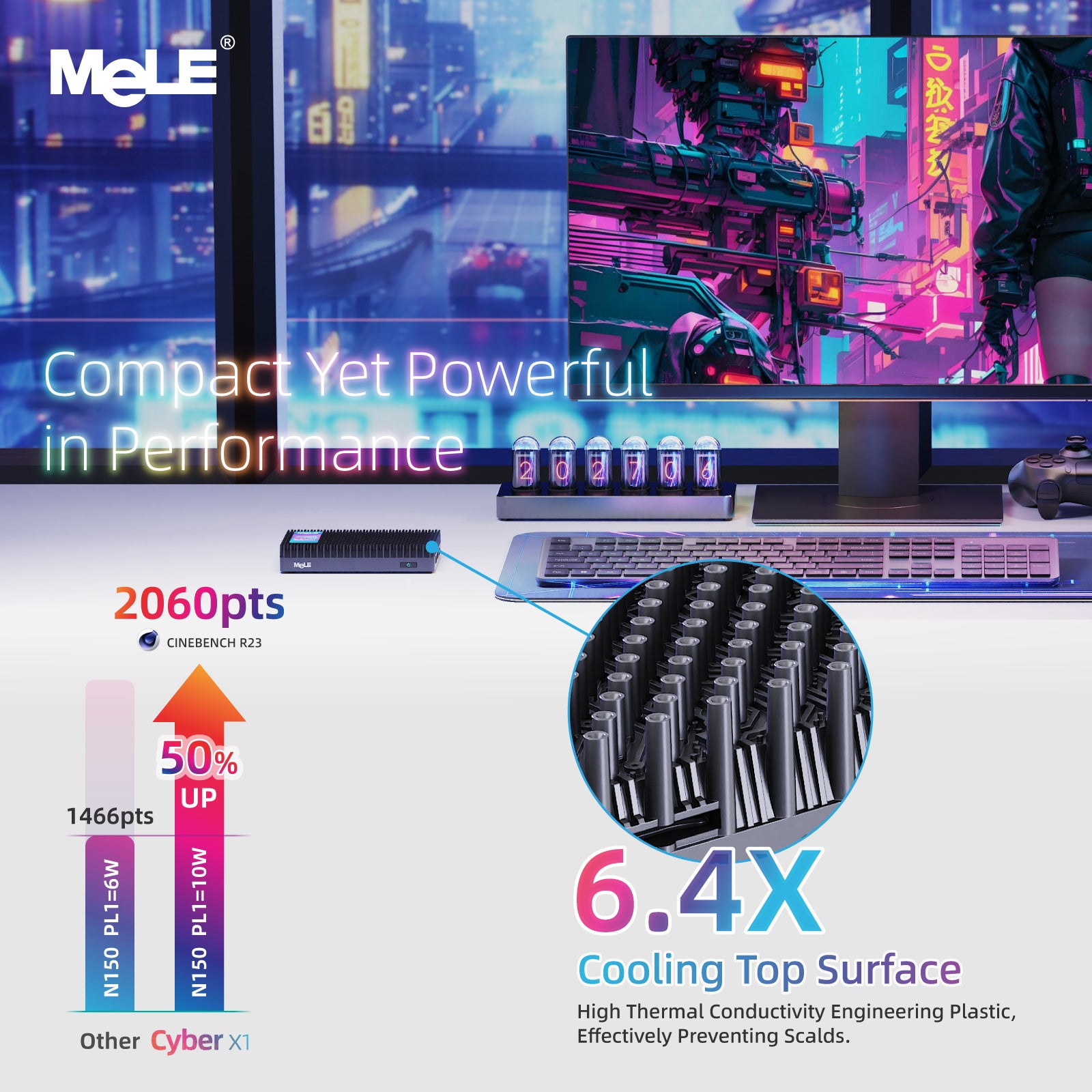 MeLE Cyber X1 - Fanless Mini PC N150,8GB/16GB/32GB RAM, 128GB/256GB/512GB Storage, 2.4/5G Wi-Fi, Full-Functional USB-C Mini Computers, 4K Triple Display Desktop on Home, Office, Education, Astrophotography