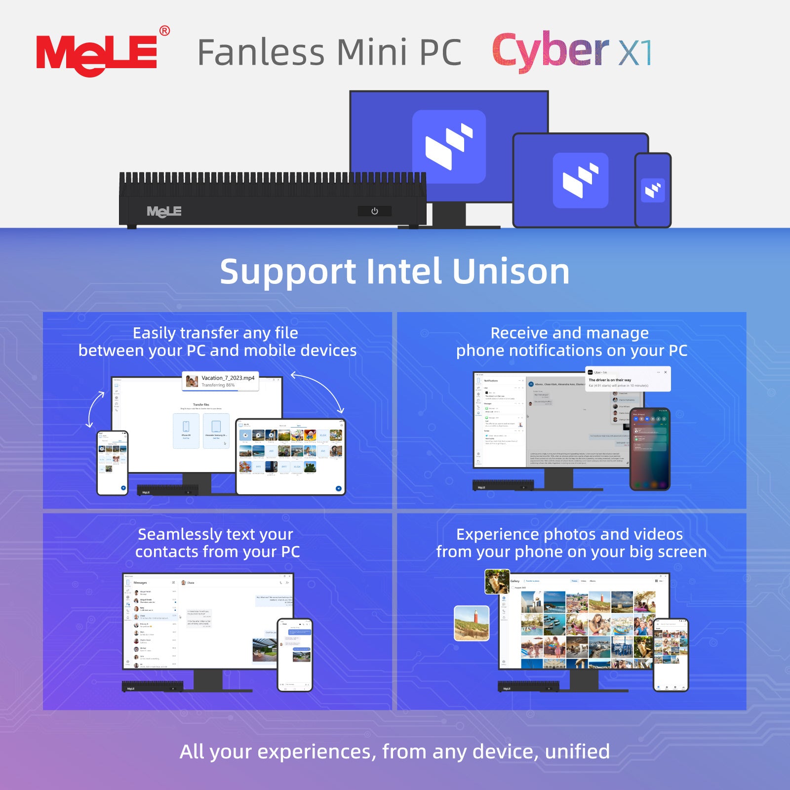 MeLE Cyber X1 - Fanless Mini PC N150,8GB/16GB/32GB RAM, 128GB/256GB/512GB Storage, 2.4/5G Wi-Fi, Full-Functional USB-C Mini Computers, 4K Triple Display Desktop on Home, Office, Education, Astrophotography