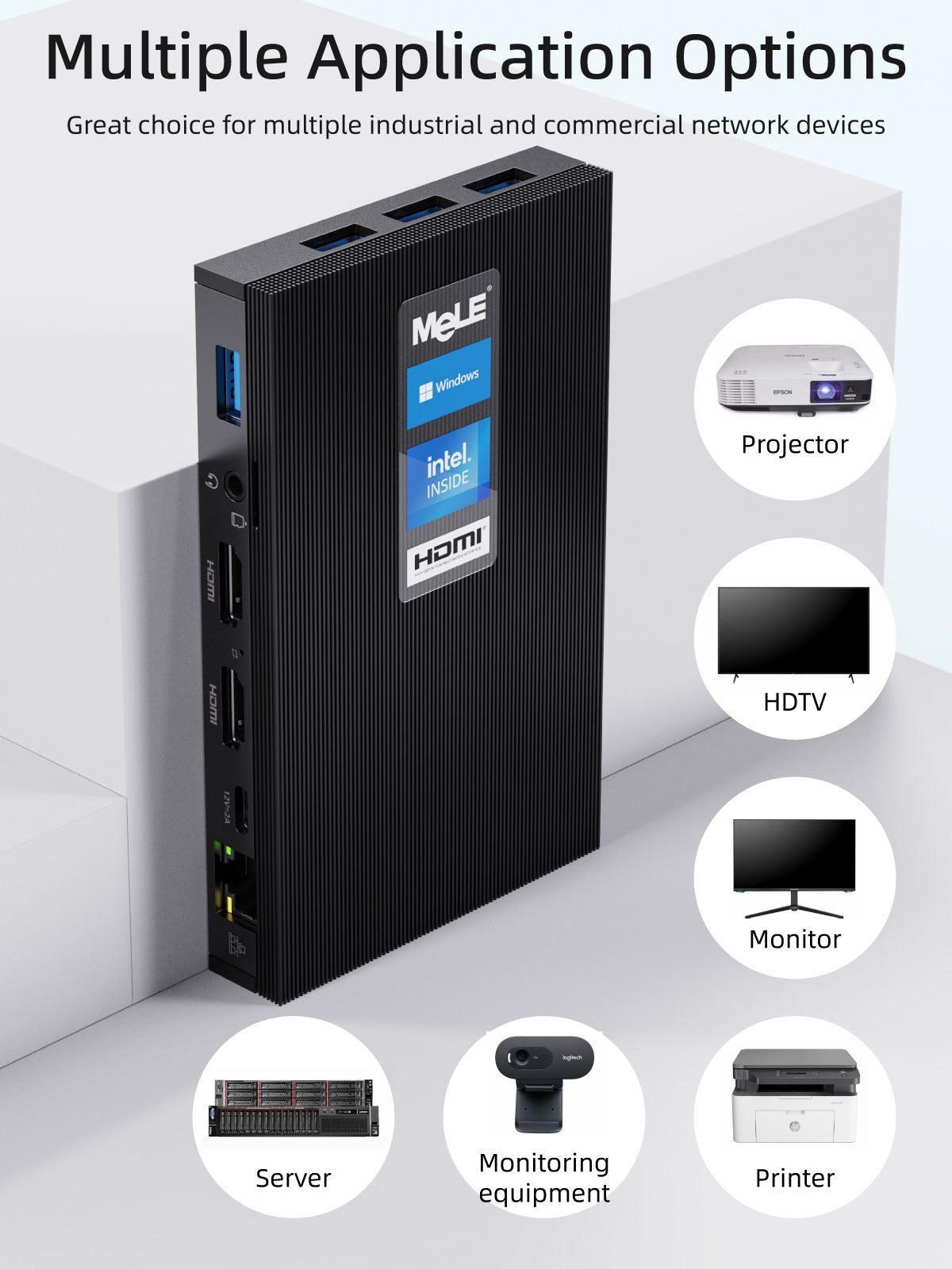 MeLE Quieter 2Q Fanless Mini PC, Intel Celeron J4125, 4GB/8GB LPDDR4 RAM, Wi-Fi 5, 4× USB 3.2, M.2 SSD Expansion, SD Card Slot, VESA Mount, for Office, Digital Signage & Home Entertainment