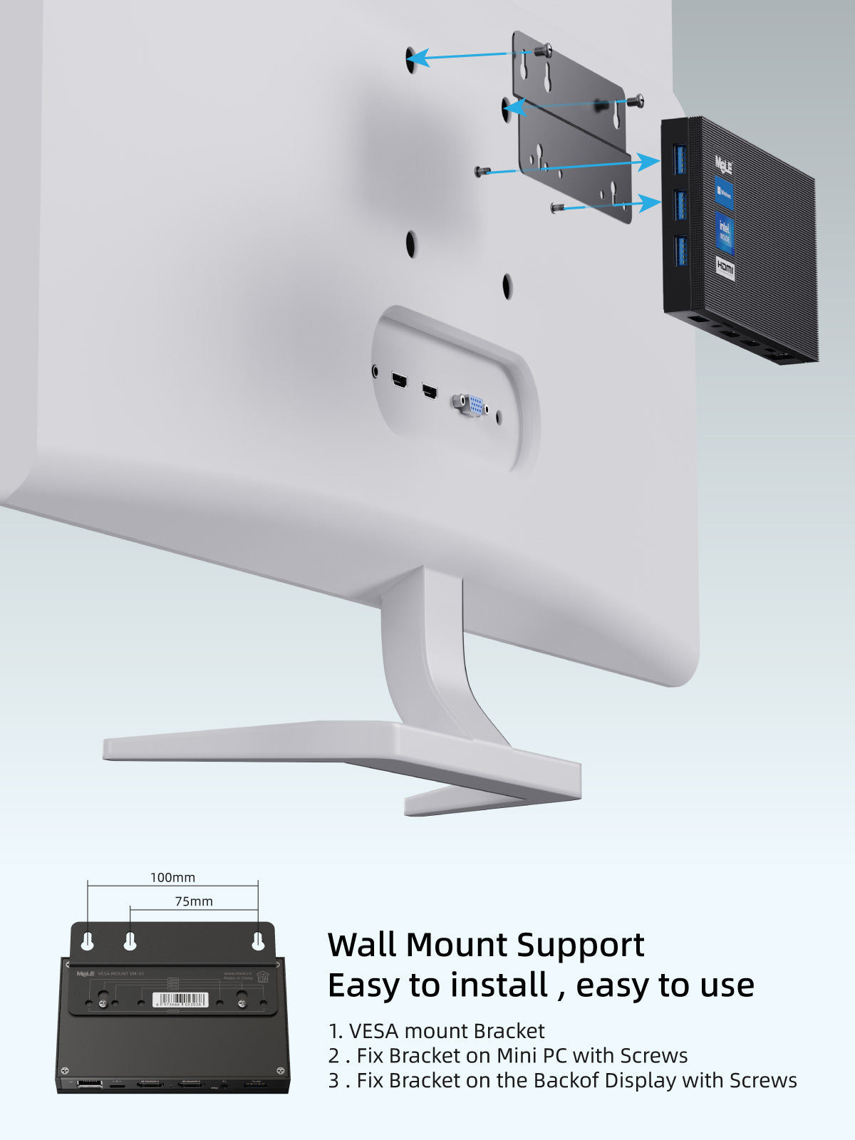 MeLE Quieter 2Q Fanless Mini PC, Intel Celeron J4125, 4GB/8GB LPDDR4 RAM, Wi-Fi 5, 4× USB 3.2, M.2 SSD Expansion, SD Card Slot, VESA Mount, for Office, Digital Signage & Home Entertainment