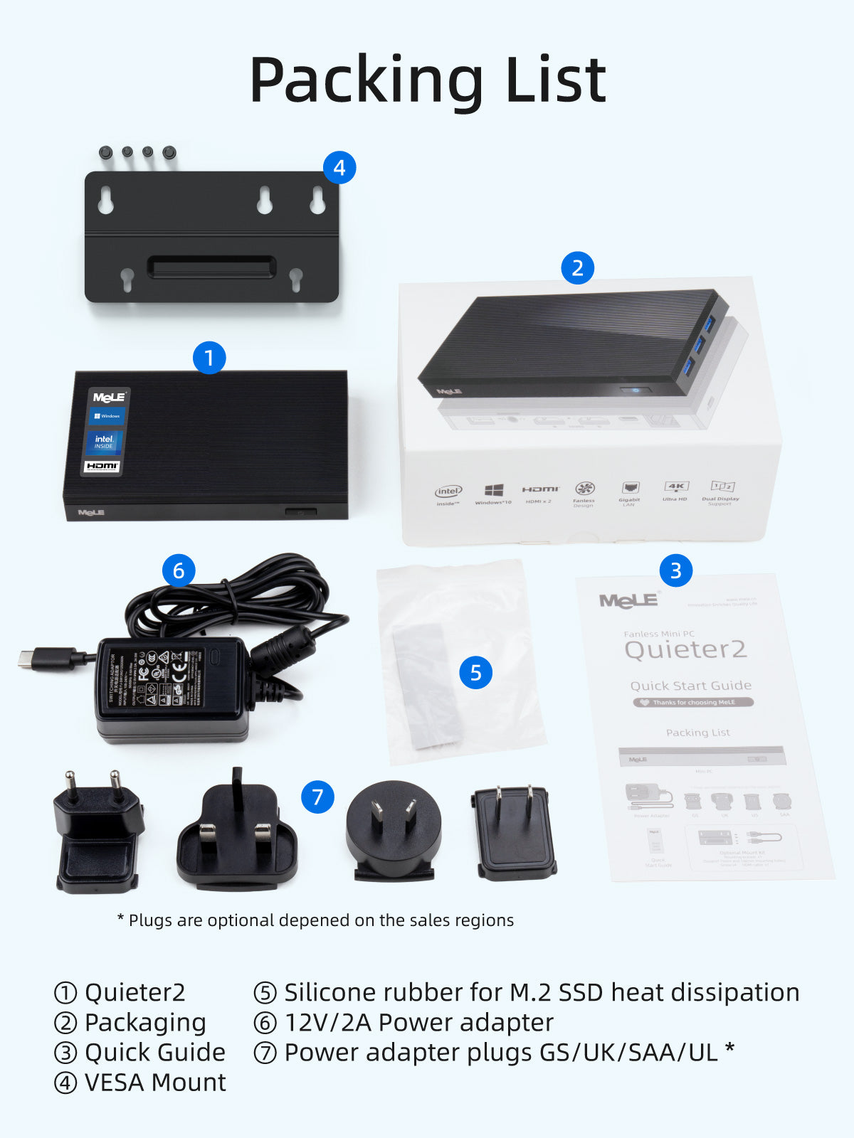 MeLE Quieter 2Q Fanless Mini PC, Intel Celeron J4125, 4GB/8GB LPDDR4 RAM, Wi-Fi 5, 4× USB 3.2, M.2 SSD Expansion, SD Card Slot, VESA Mount, for Office, Digital Signage & Home Entertainment