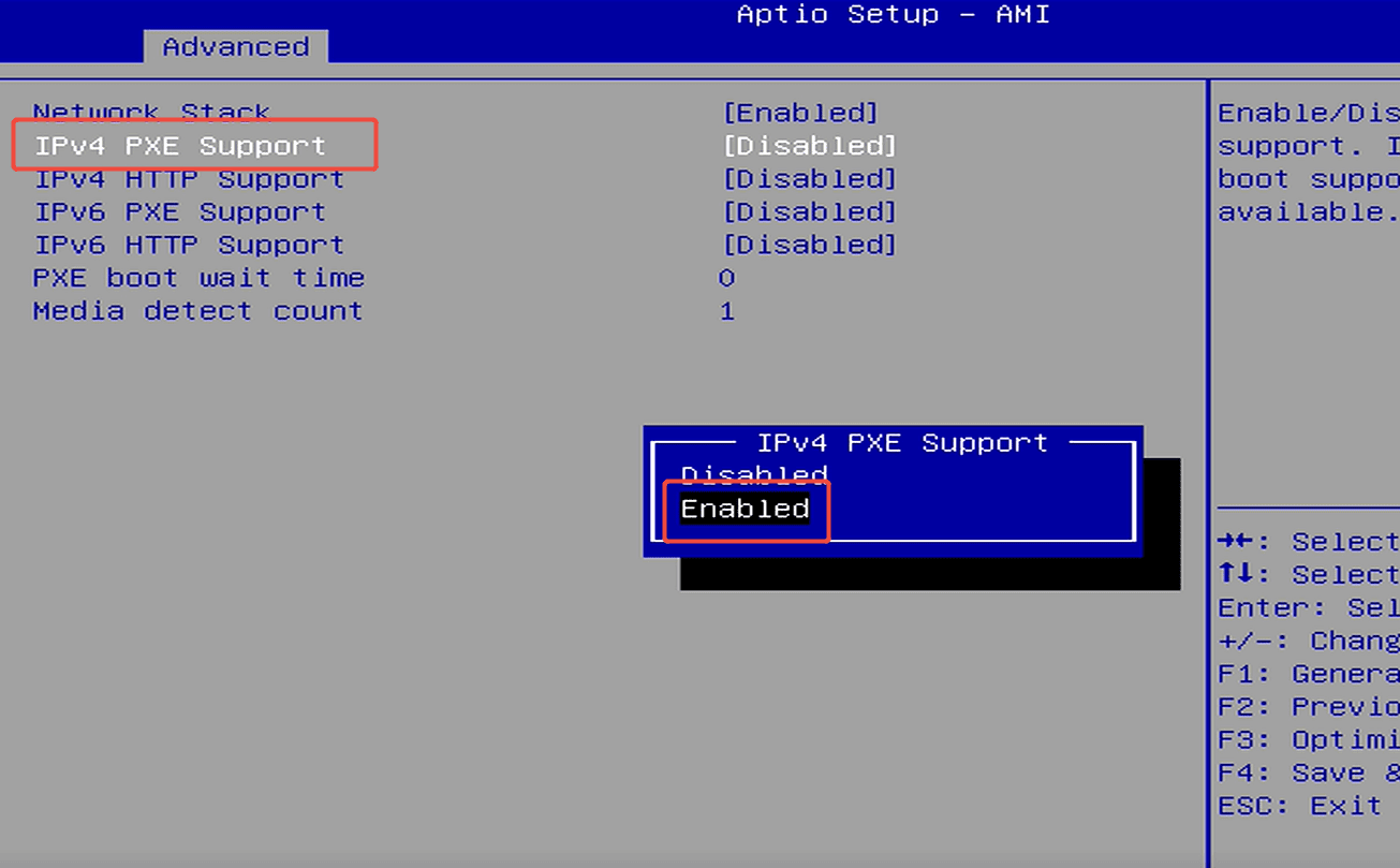 How to boot from a Network Device (PXE) ?