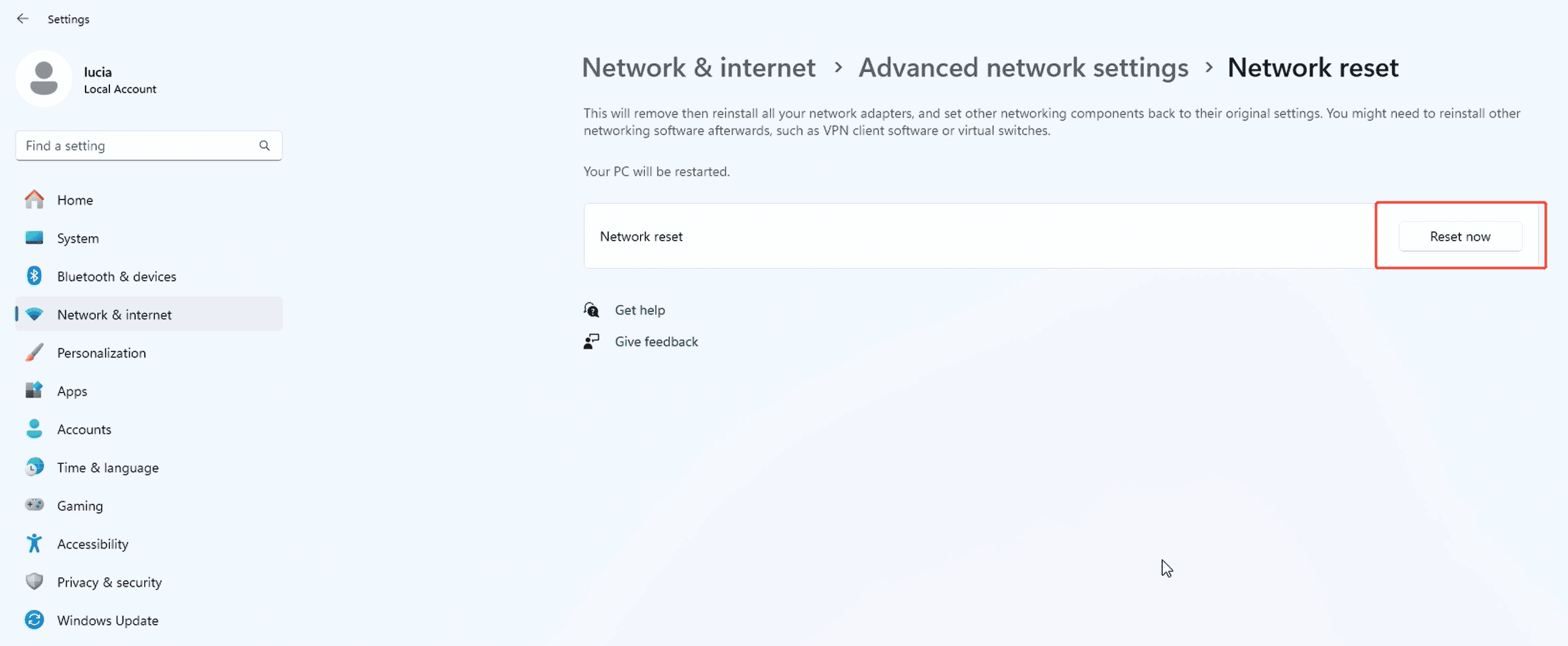 How to reset network settings?
