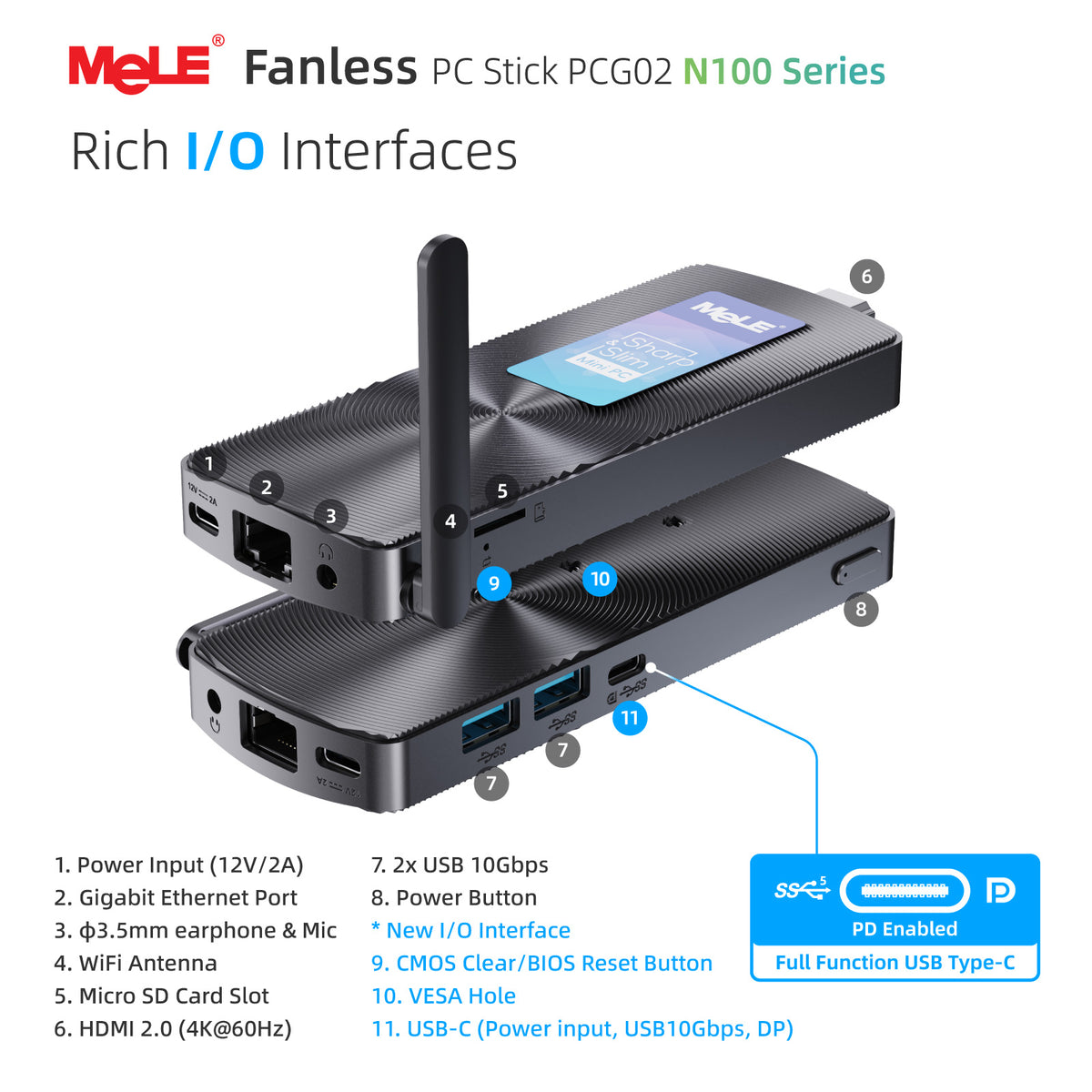Computer Stick Interface MeLE PCG02 - Fanless PC Stick N100