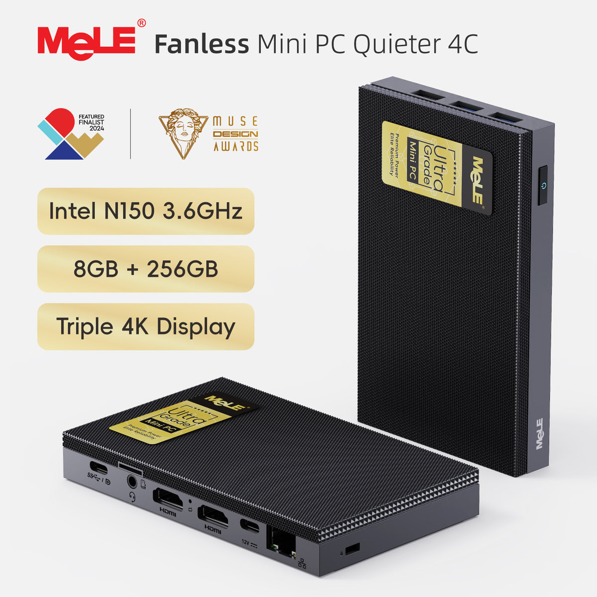 MeLE Quieter 4C Ultra Grade Fanless Mini PC N150 8GB RAM 128GB Storage– Triple 4K Display, 0dB Silent, Auto Power On, Wake-on-LAN, Ideal for Enterprise & Business Deployment