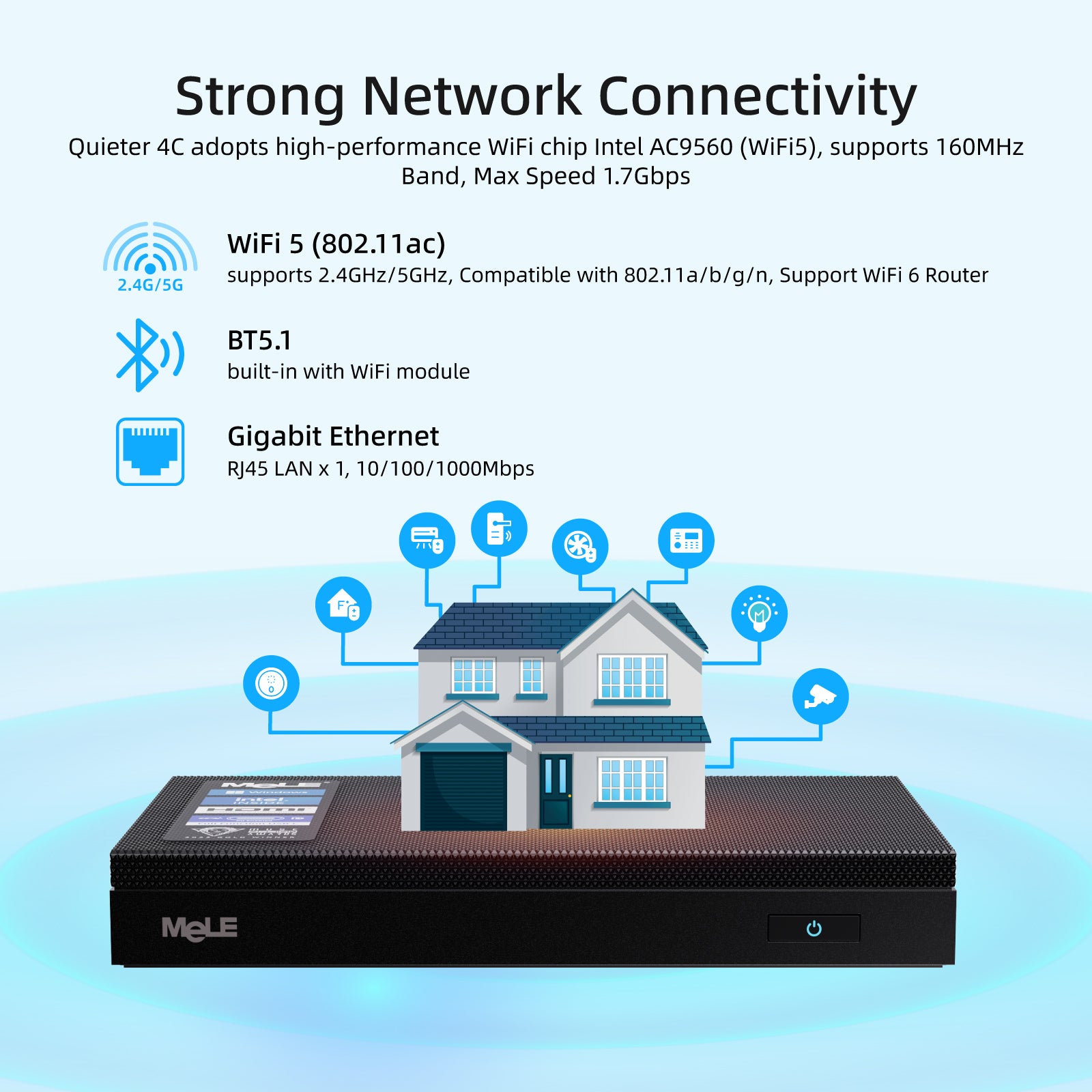 MeLE Quieter 4C - N100, 3.4GHz, Fanless Mini Computer, LPDDR4X, Win11, HDMI 4K, Wi-Fi 5, BT 5.1, USB 3.2* 2, USB 2.0* 1, Type-C * 1