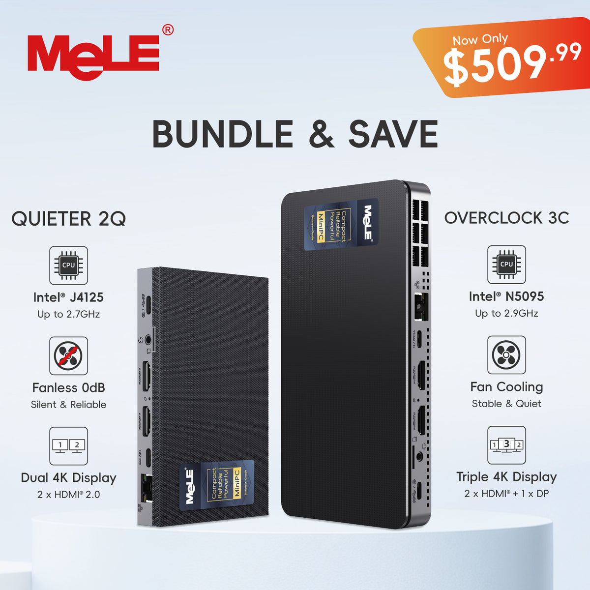 MeLE Overclock 3C + Quieter 2Q Mini PC 2-Pack – Dual Mini PC Bundle