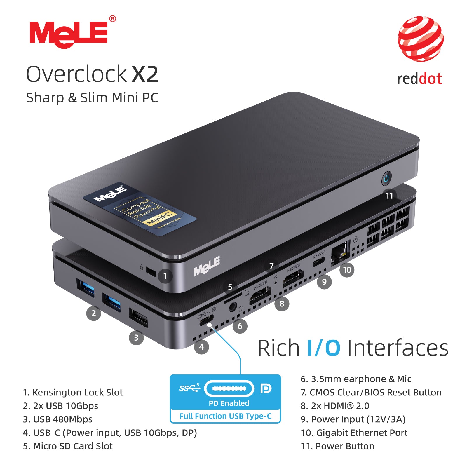 MeLE Mini PC Overclock X2, Intel N150, 8GB DDR4 RAM, 128GB Storage, Triple Display 4K Support, USB-C, HDMI, USB 3.2, WiFi, Bluetooth, Ethernet, Compact Desktop Computer for Business, Home & Office