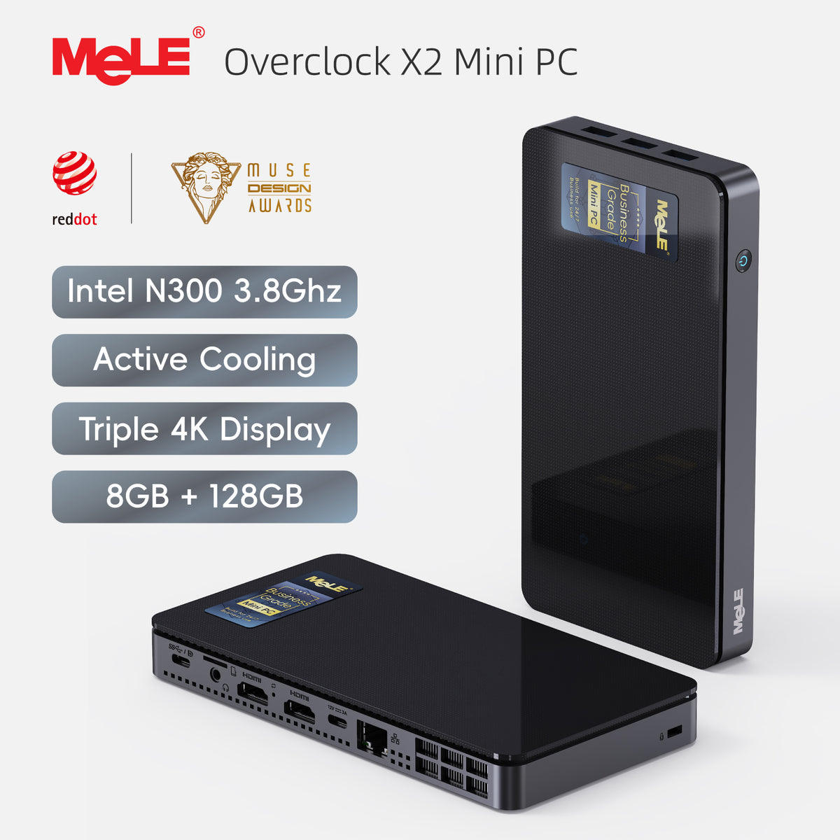 MeLE Overclock X2 ファン搭載ミニPC｜Intel® Processor N150、8GB DDR4・128GB SSD、4K対応3画面出力、USB Type-C・HDMI・USB 3.2、Wi-Fi・Bluetooth・ギガビットLAN、ビジネス・ホーム・オフィス向け