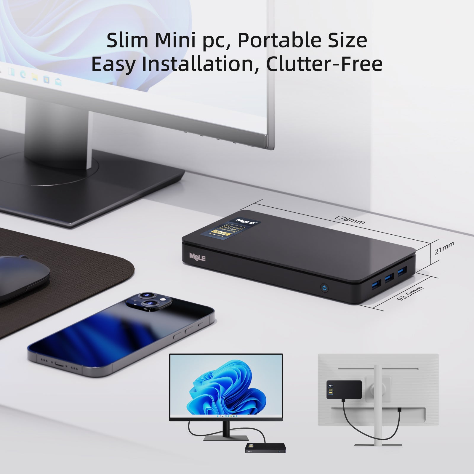 MeLE Overclock 3C Slim Mini PC N5095 (up to 2.9GHz) 8GB DDR4 RAM 128GB Storage Micro Desktop Computer Dual HDMI + USB-C 4K Triple Display 2.4G/5GHz WiFi BT5.2 GbE, on IoT, Home Theater, Conference