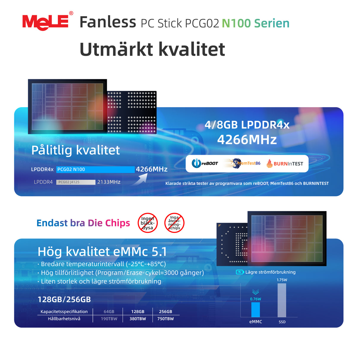 MeLE PCG02 Business Grade Fanless Mini PC Stick, 8GB RAM 128GB Storage – Dual 4K Display, Full-Function USB-C,  PD 3.0, 0dB Silent & Remote Management for 7×24 Commercial Use