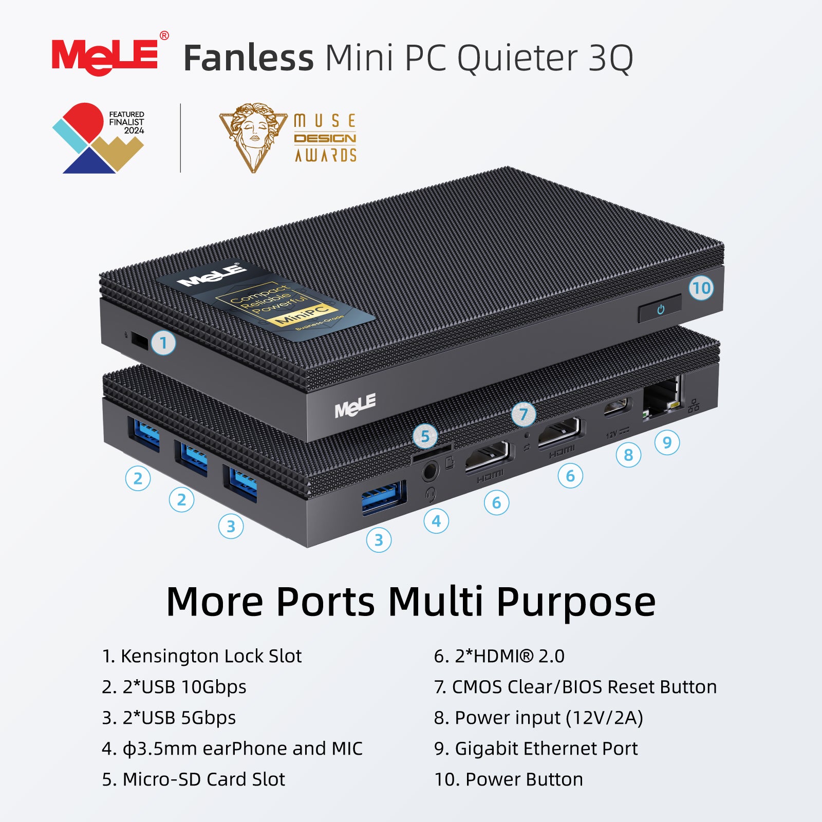 MeLE Fanless Mini PC Quieter 3Q 11th Gen N5100/N5105 8GB 256GB, Micro Computer WiFi 5 Small Desktop Service with USB-C PD, Gigabit Ethernet, Dual HDMI 4K, Auto Power on, PXE Support M.2 SSD