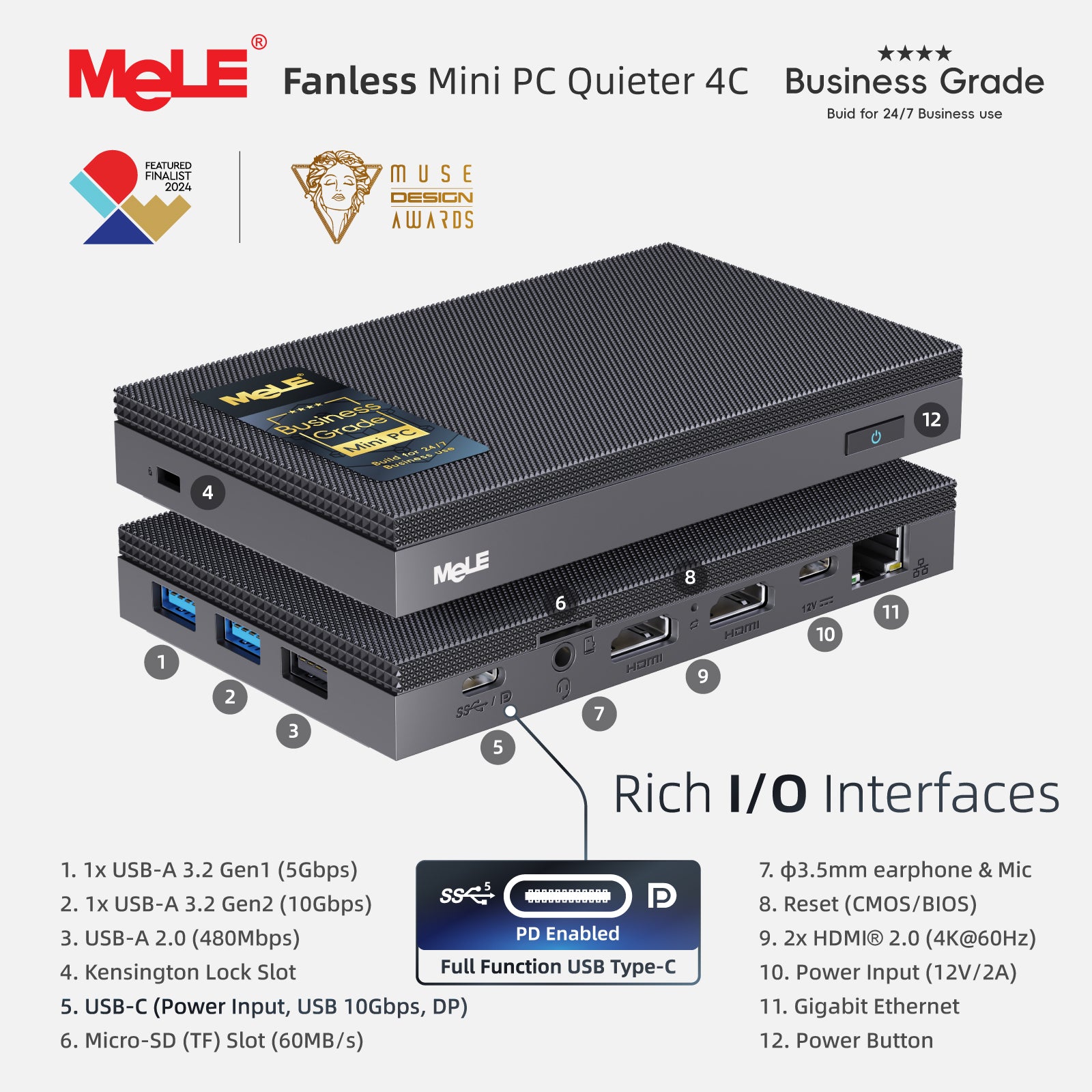 MeLE Fanless Mini PC Quieter 4C, N150/N100 8GB RAM 128GB Storage Mini Computers, Fanless PC with Full-Functional USB-C, 2.4G/5G WiFi, 4K Triple Display on Home, Office, Education, Industrial