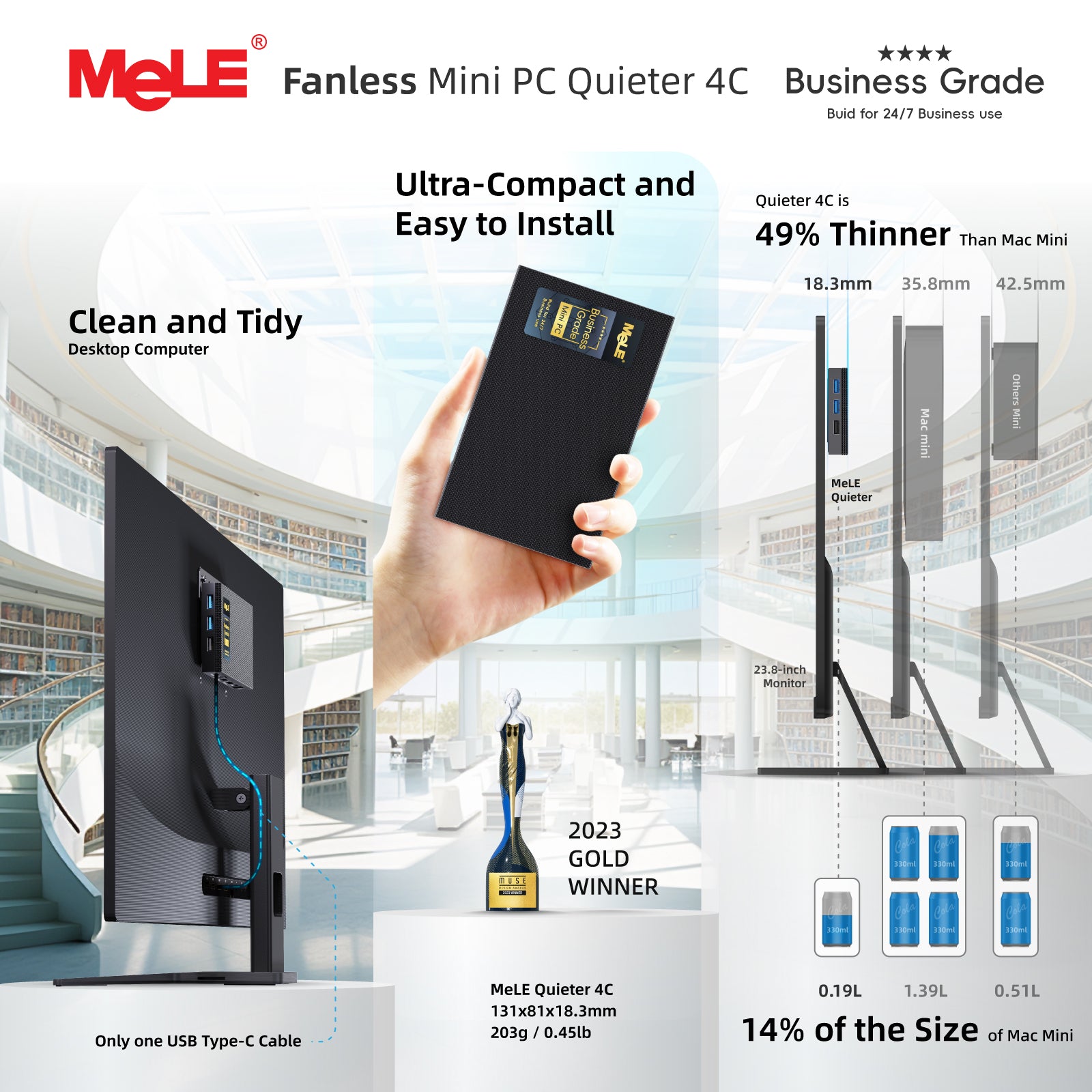 MeLE Fanless Mini PC Quieter 4C, N150/N100 8GB RAM 128GB Storage Mini Computers, Fanless PC with Full-Functional USB-C, 2.4G/5G WiFi, 4K Triple Display on Home, Office, Education, Industrial
