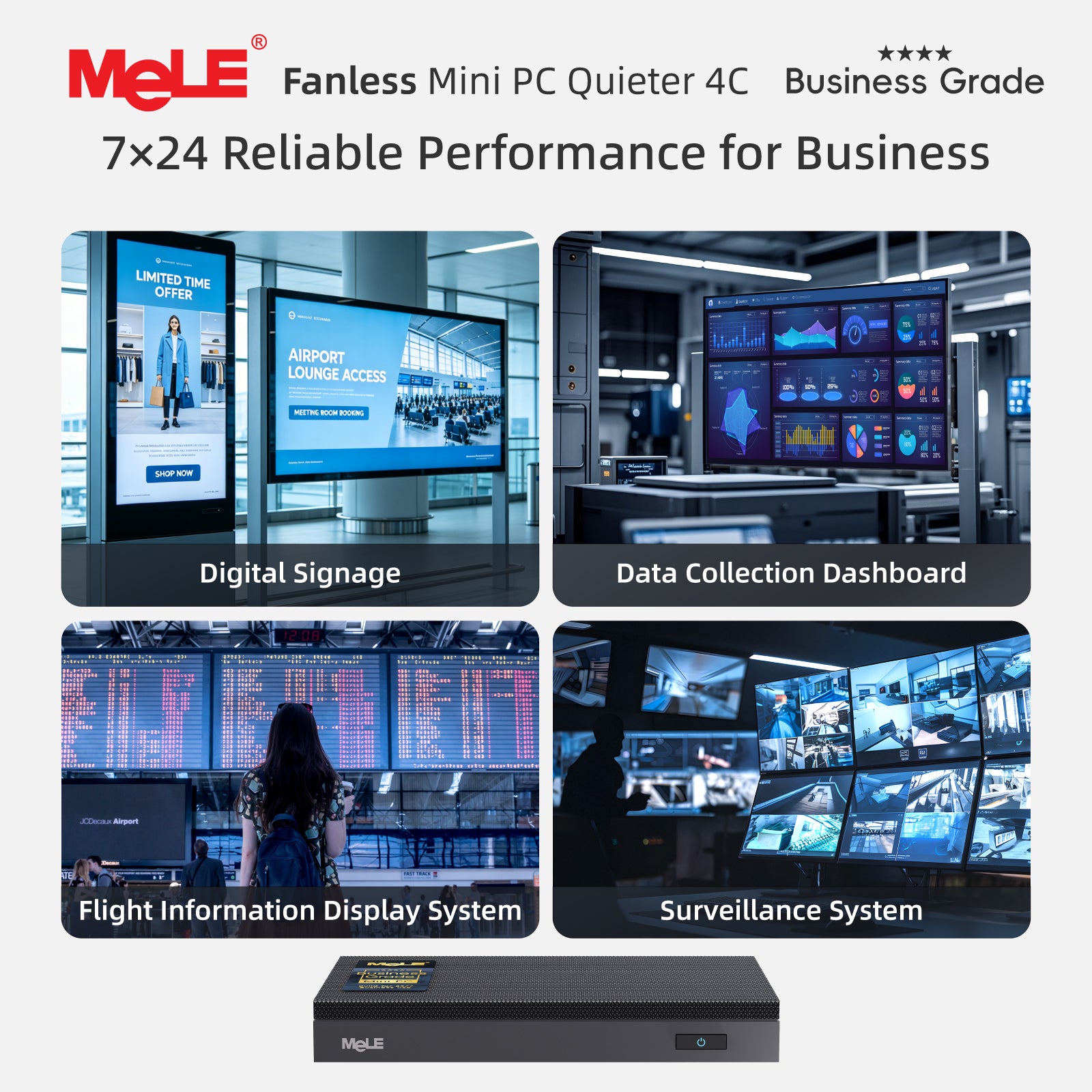 MeLE Fanless Mini PC Quieter 4C, N150/N100 8GB RAM 128GB Storage Mini Computers, Fanless PC with Full-Functional USB-C, 2.4G/5G WiFi, 4K Triple Display on Home, Office, Education, Industrial