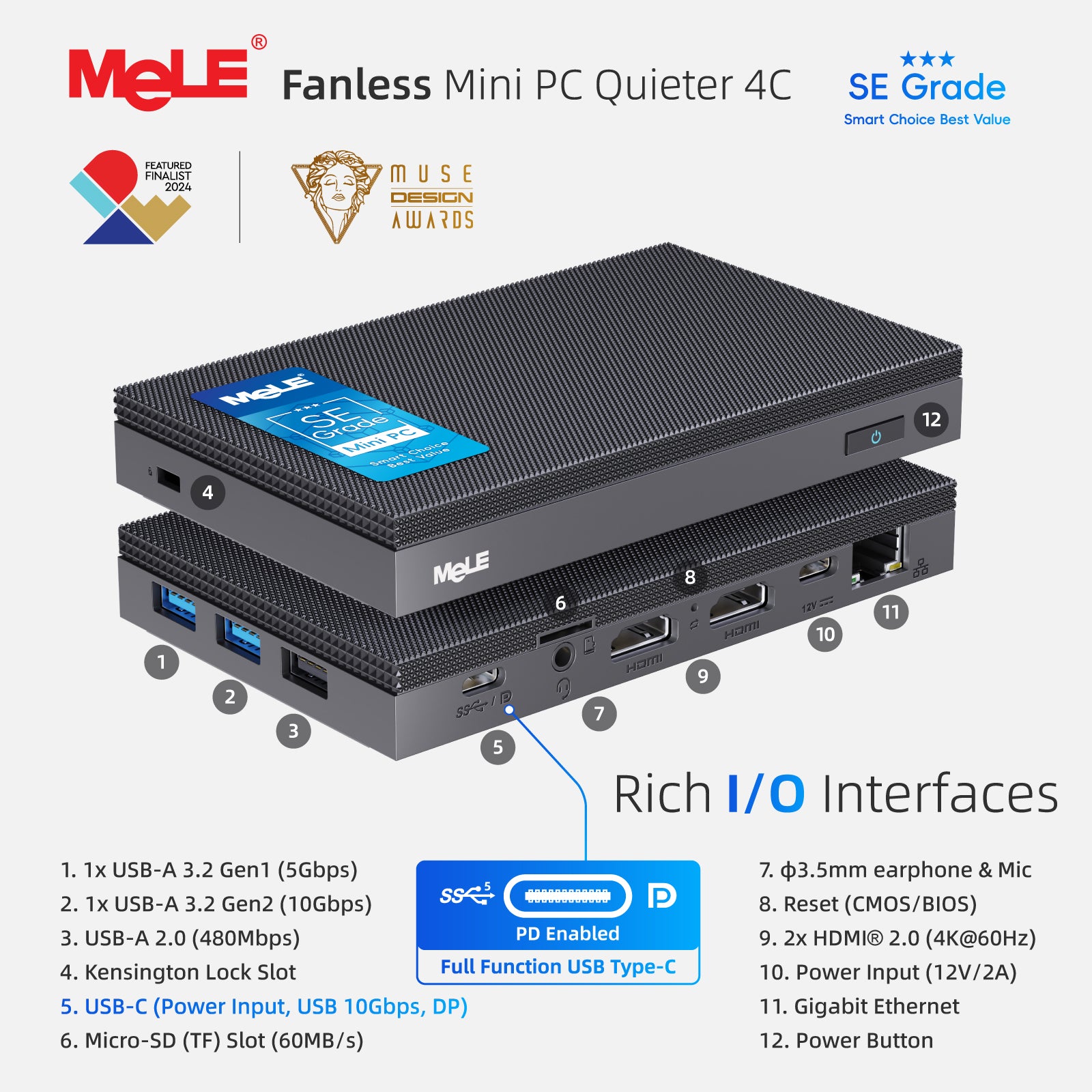 MeLE Fanless Mini PC Quieter 4C, N150/N100 8GB RAM 128GB Storage Mini Computers, Fanless PC with Full-Functional USB-C, 2.4G/5G WiFi, 4K Triple Display on Home, Office, Education, Industrial