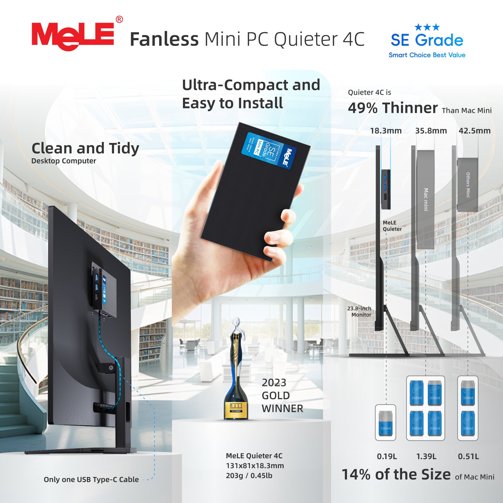 MeLE Fanless Mini PC Quieter 4C, N150/N100 8GB RAM 128GB Storage Mini Computers, Fanless PC with Full-Functional USB-C, 2.4G/5G WiFi, 4K Triple Display on Home, Office, Education, Industrial