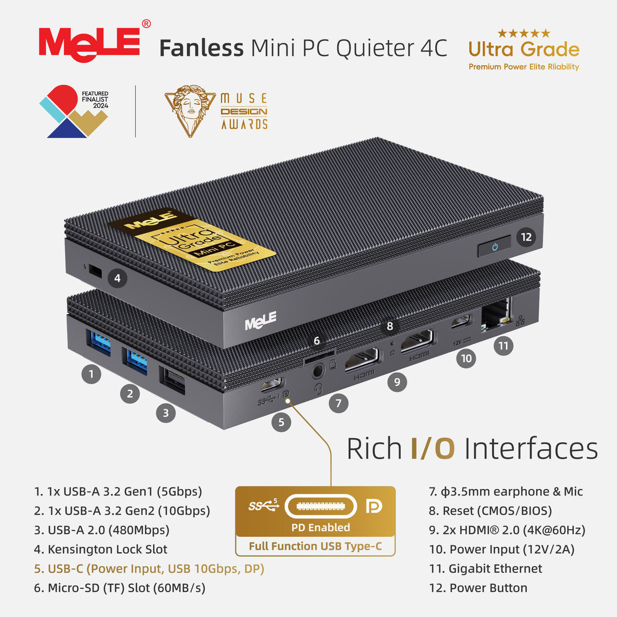 MeLE Quieter 4C Ultra Grade Fanless Mini PC N150 8GB RAM 128GB Storage– Triple 4K Display, 0dB Silent, Auto Power On, Wake-on-LAN, Ideal for Enterprise & Business Deployment
