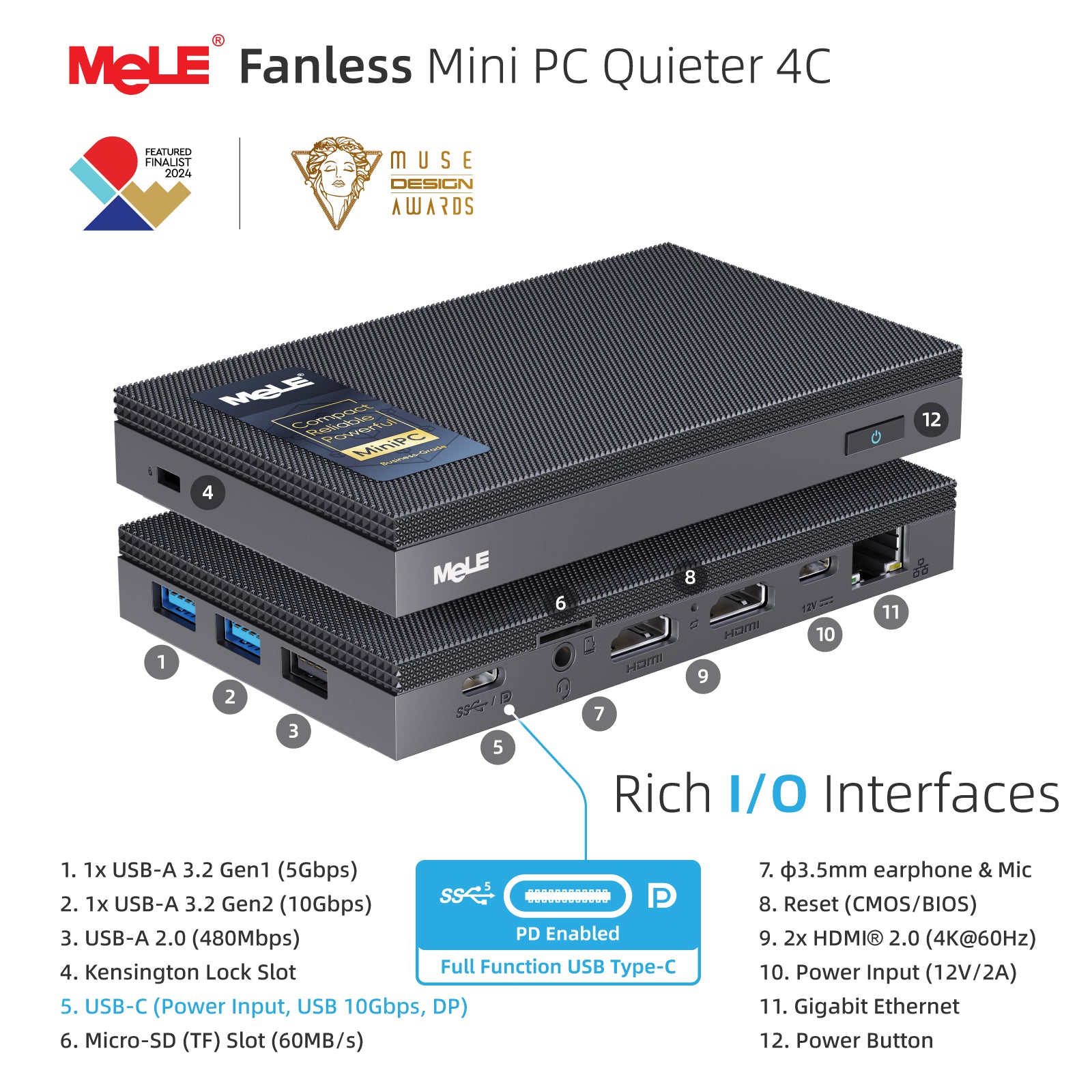 MeLE Mini PC Quieter 4C with Windows 11 Pro, N100/N150 8GB RAM 128GB Storage Mini Computers, Fanless PC with Full-Functional USB-C, 2.4G/5G WiFi, 4K Triple Display on Home, Office, Education, Industrial