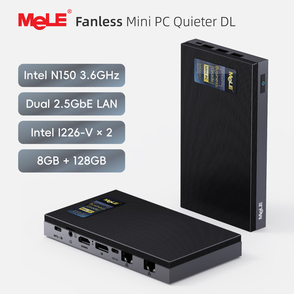 MeLE Quieter DL N150 Fanless Mini PC | Dual Intel® I226-V 2.5GbE LAN, Intel N150, Triple 4K Display, Firewall Router PC for Home Lab, NAS & IoT