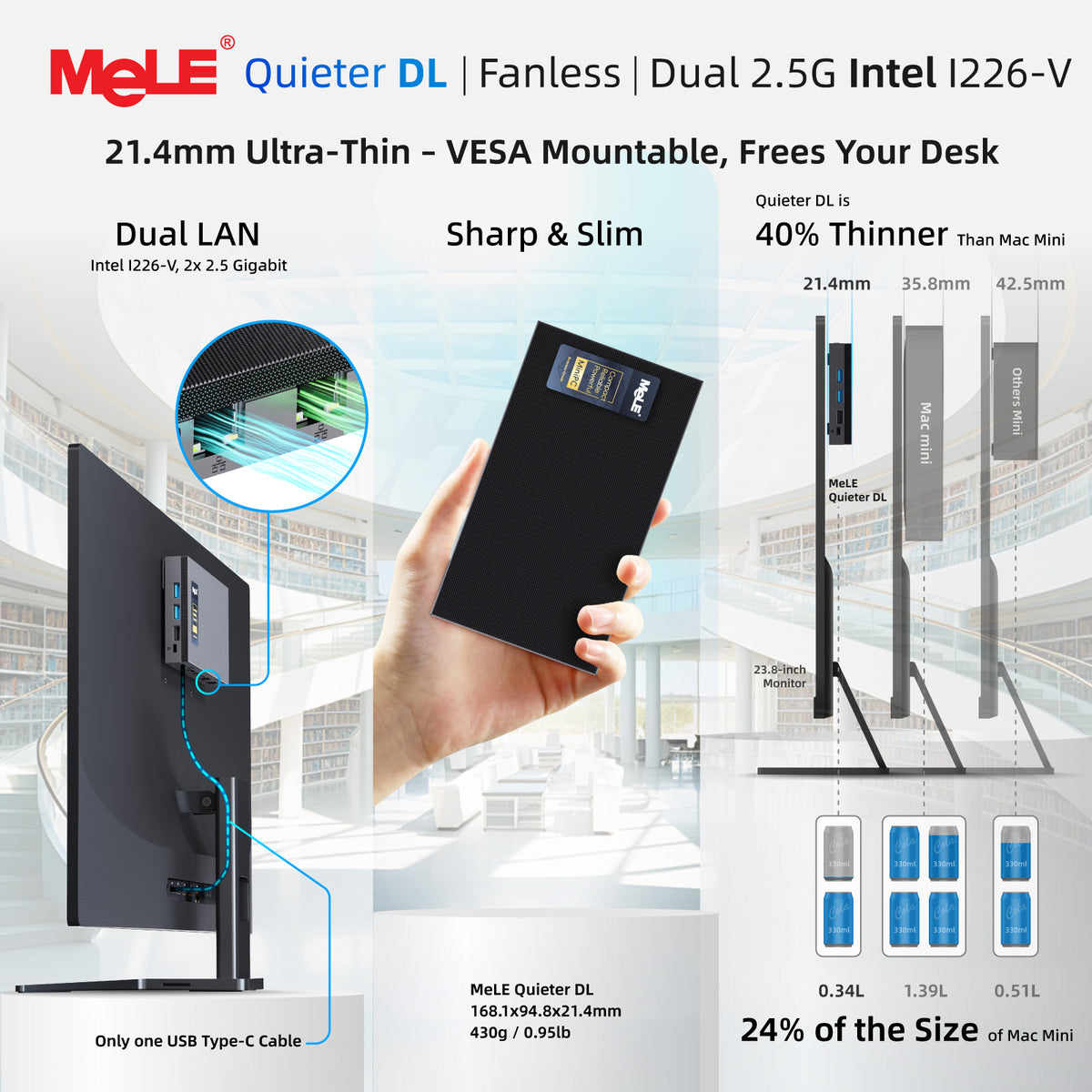 MeLE Quieter DL N150 Fanless Mini PC | Dual Intel® I226-V 2.5GbE LAN, Intel N150, Triple 4K Display, Firewall Router PC for Home Lab, NAS & IoT