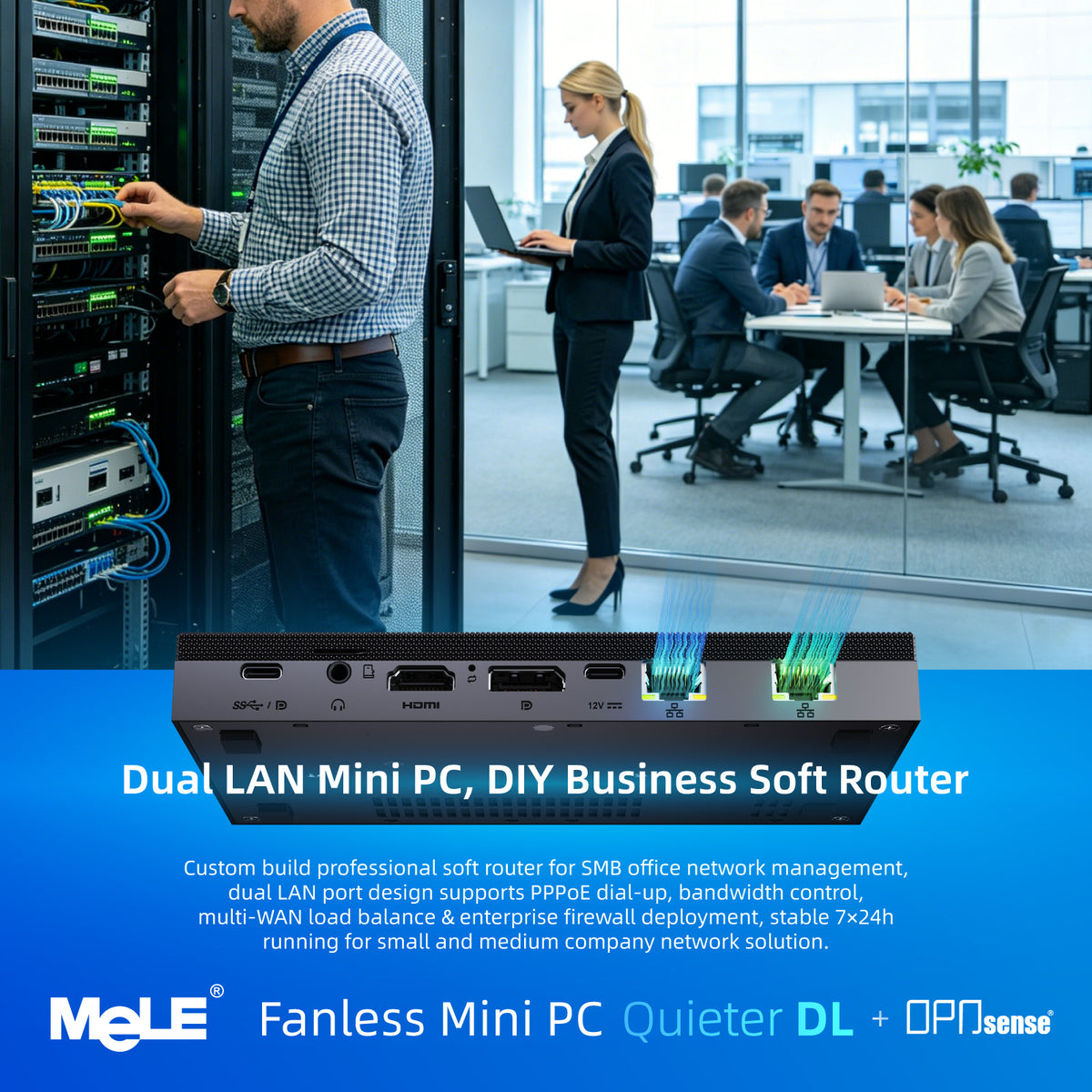 MeLE Quieter DL N150 Fanless Mini PC | Dual Intel® I226-V 2.5GbE LAN, Intel N150, Triple 4K Display, Firewall Router PC for Home Lab, NAS & IoT