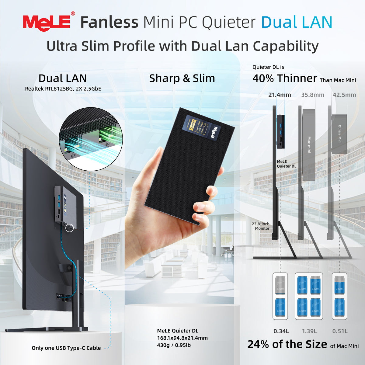MeLE Quieter DL N150 Fanless Mini PC | Dual Intel® I226-V 2.5GbE LAN, Intel N150, Triple 4K Display, Firewall Router PC for Home Lab, NAS & IoT