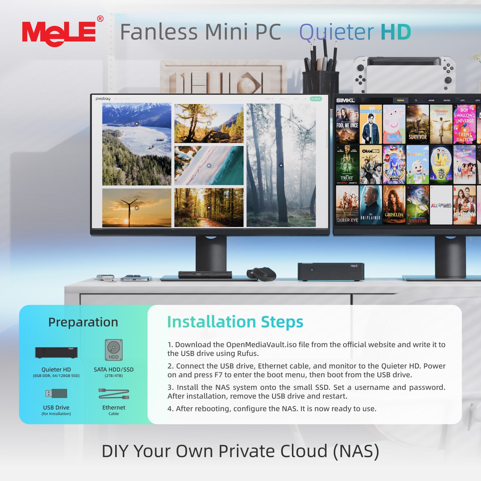 MeLE Quieter HD Industrial Fanless PC | Intel N150 Mini Computer, Triple 4K Display, Dust-Resistant Design, 24/7 Operation for Digital Signage & Automation