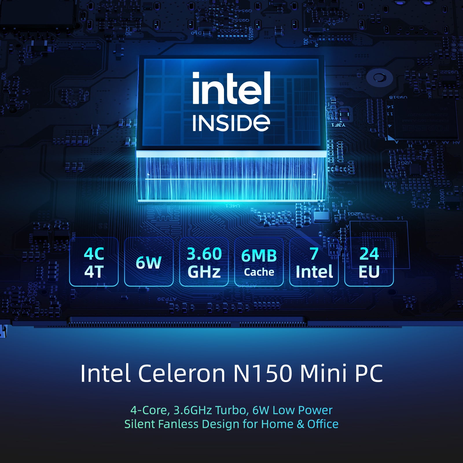 MeLE Quieter HD Industrial Fanless PC | Intel N150 Mini Computer, Triple 4K Display, Dust-Resistant Design, 24/7 Operation for Digital Signage & Automation