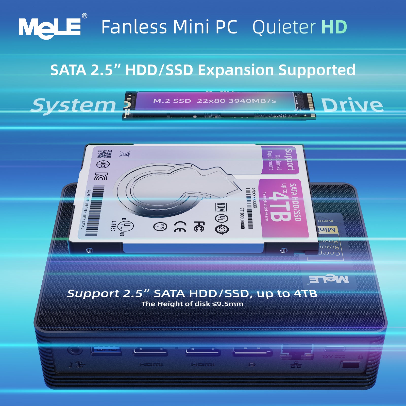 MeLE Quieter HD Industrial Fanless PC | Intel N150 Mini Computer, Triple 4K Display, Dust-Resistant Design, 24/7 Operation for Digital Signage & Automation