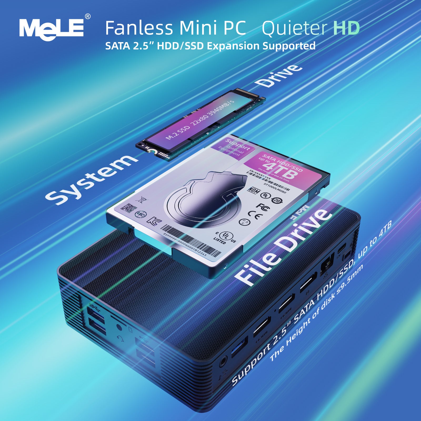MeLE Quieter HD Industrial Fanless PC | Intel N150 Mini Computer, Triple 4K Display, Dust-Resistant Design, 24/7 Operation for Digital Signage & Automation