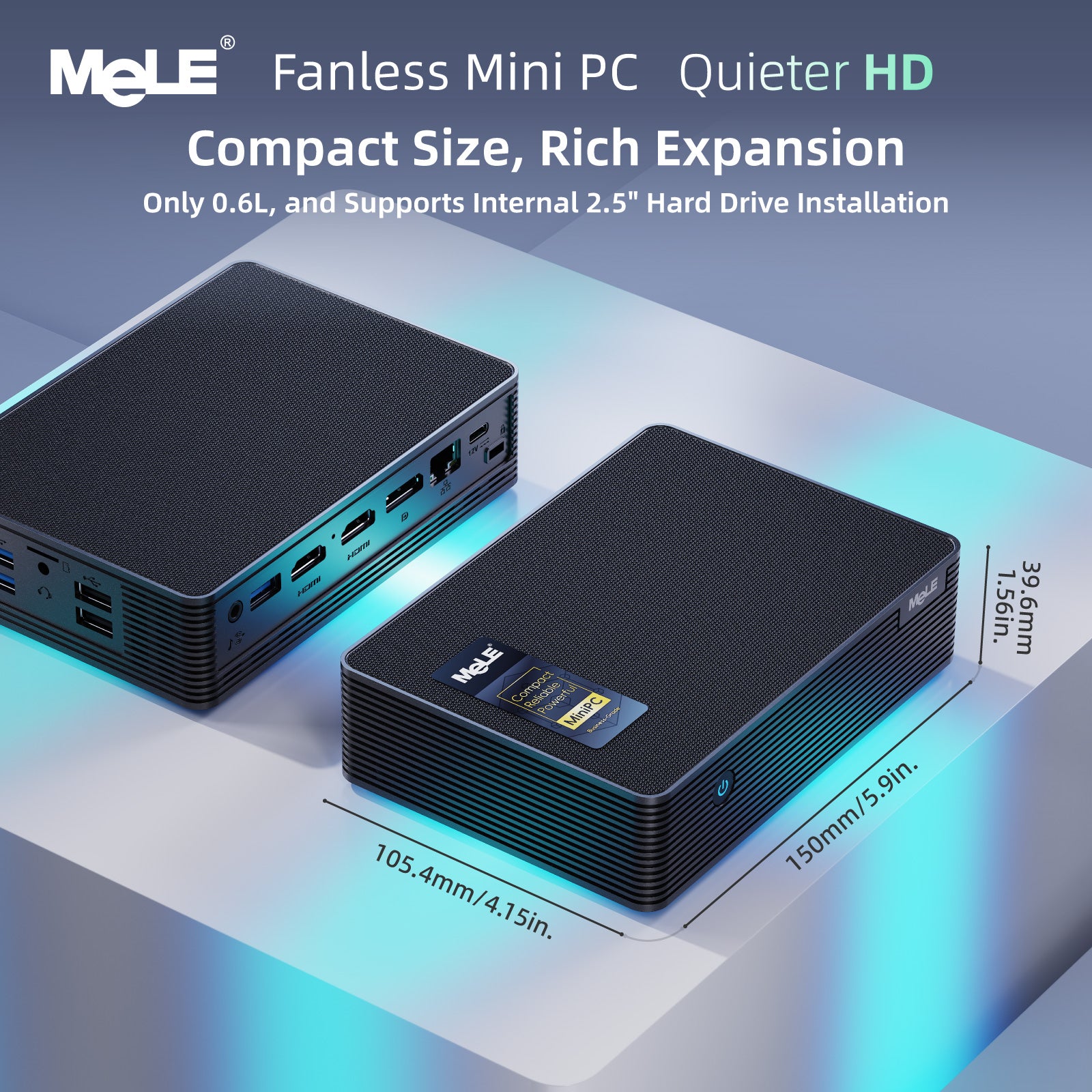 MeLE Quieter HD Industrial Fanless PC | Intel N150 Mini Computer, Triple 4K Display, Dust-Resistant Design, 24/7 Operation for Digital Signage & Automation