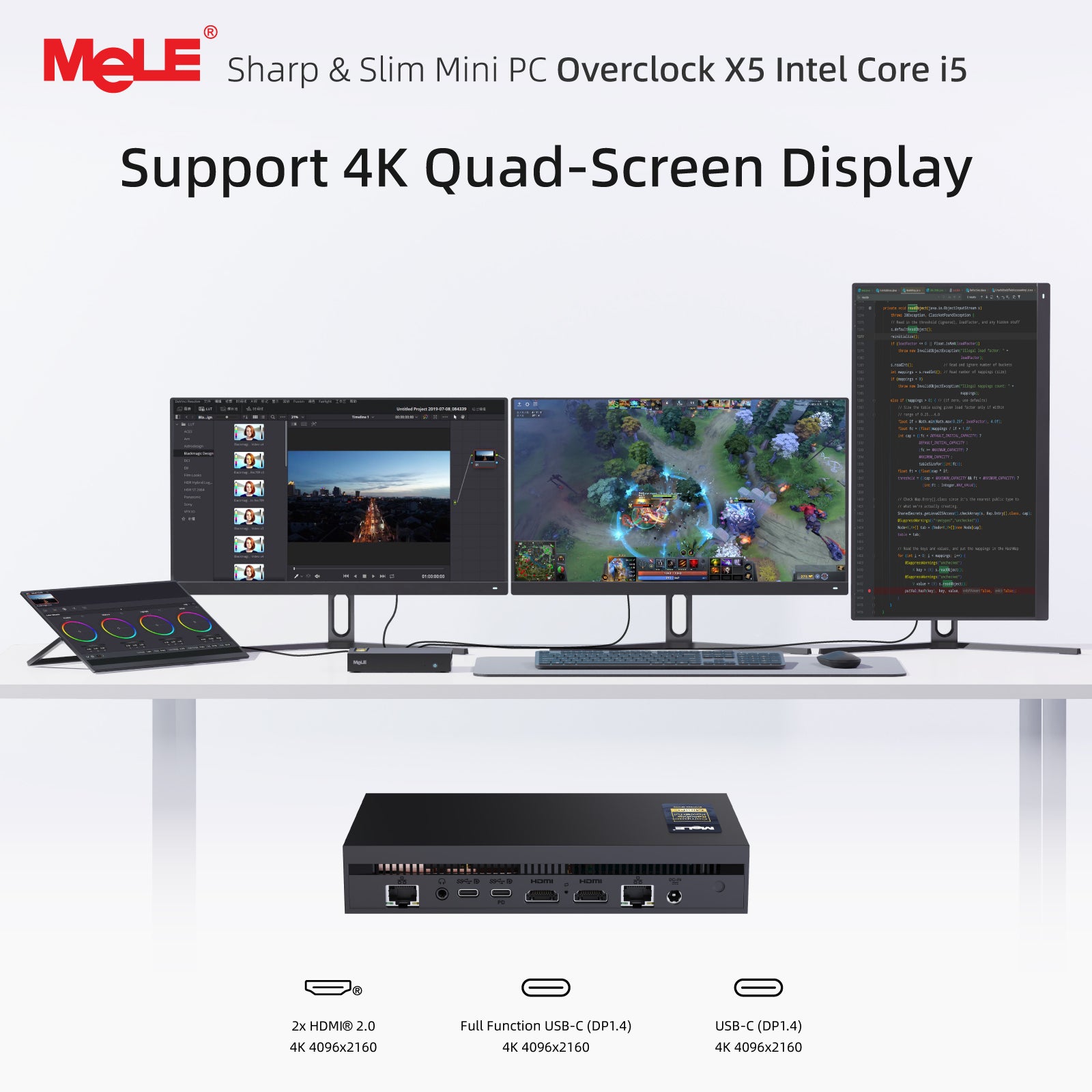 MeLE Overclock X5 Ultra Slim Mini PC Core-i5 1235U (Up to 4.4GHz),16GB RAM 512GB SSD, 3940MB/s, 2×M.2 Slot, Quadruple Display HDMI×2/USB-C*2/4K Desktop Computer Office Industrial and Entertainment