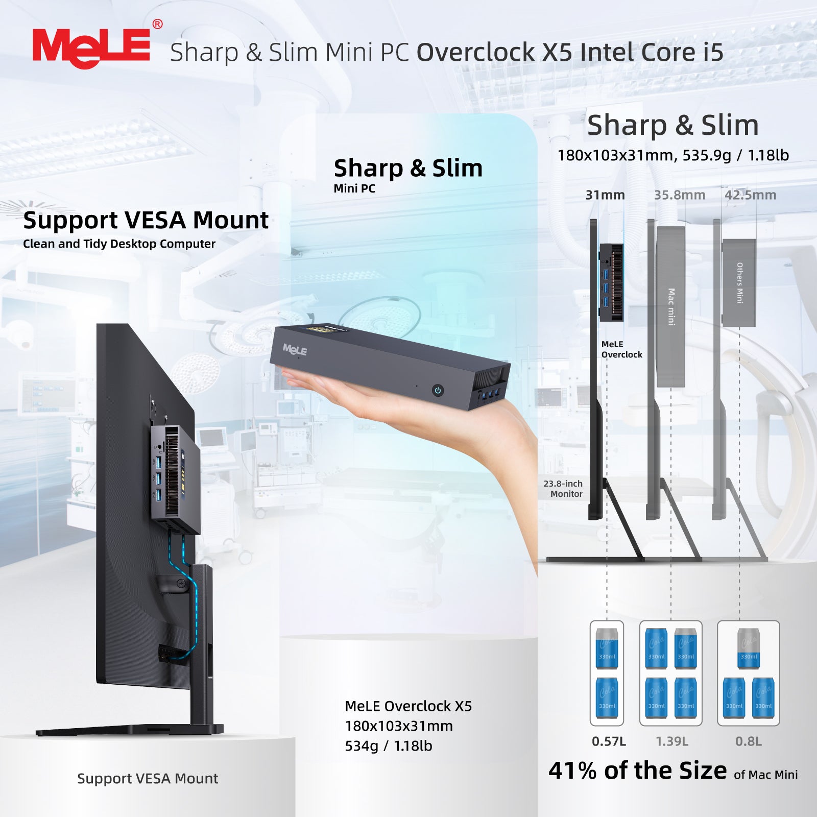 MeLE Overclock X5 Ultra Slim Mini PC Core-i5 1235U (Up to 4.4GHz),16GB RAM 512GB SSD, 3940MB/s, 2×M.2 Slot, Quadruple Display HDMI×2/USB-C*2/4K Desktop Computer Office Industrial and Entertainment