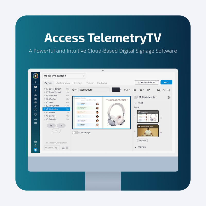 MeLE TelemetryOS Box - Digital Signage Player for TelemetryTV - UHD 4K - 128GB Storage - 8GB RAM - Free 2 Week Trial Subscription Included