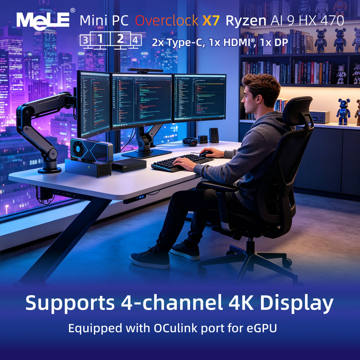 MeLE Overclock X7 AI Mini PC – Ryzen™ AI 9 HX 470, 16GB DDR5, 512GB SSD, OCuLink eGPU Support