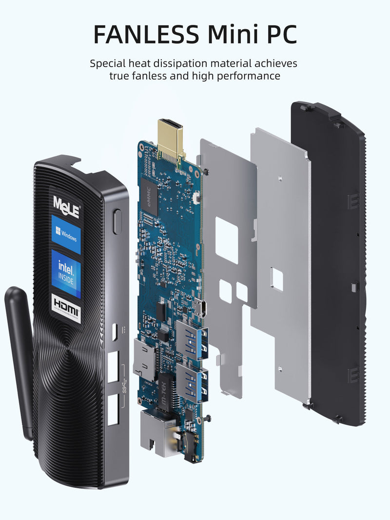 MeLE PCG02 - Intel N4000 Windows 11 Pro Small Computer Portable Micro PC, LPDDR4, Windows11, HDMI 4K 60Hz, 2.4G/5G Wi-Fi, Gigabit Ethernet, BT 4.2, USB 3.0*2, Wake on LAN, PXE