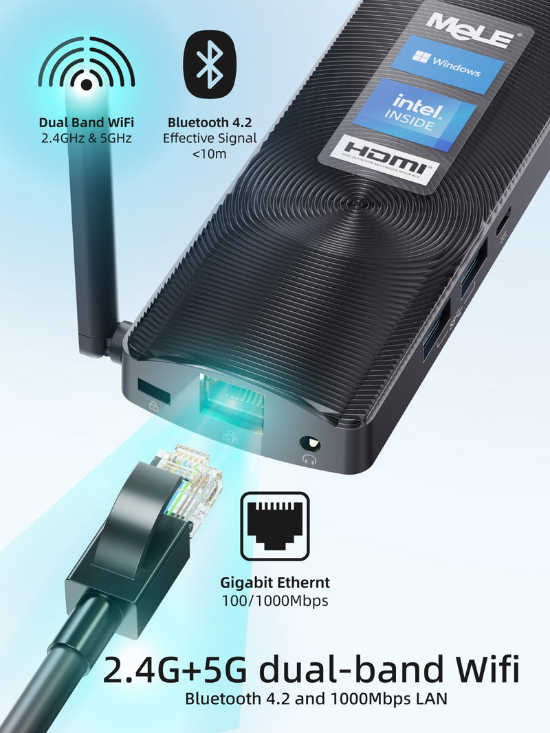 MeLE PCG02 Mini PC Stick Lüfterlos Windows 11 Pro Celeron J4125 8G 256G  Tragbar Desktop Computer Stick HDMI 4K 60Hz, Wi-Fi5, Gigabit Ethernet,  BT4.2 für Business Büro Industrie IOT Medien Haus: 