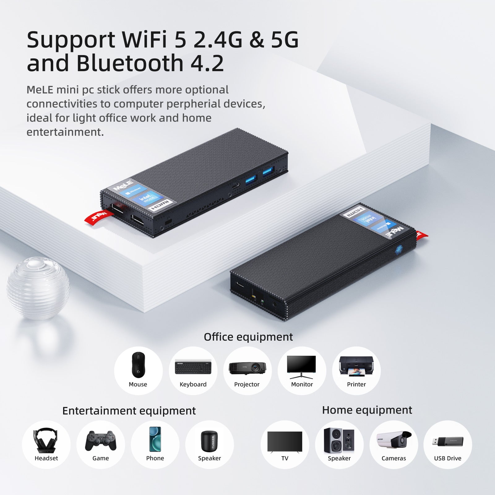 MeLE  PCG02 Pro - Fanless Mini PC Stick J4125, Small Computer Portable, LPDDR4, Win 11 Pro, HDMI *2, 4K, Wi-Fi 5, Gigabit Ethernet, BT 4.2, USB 3.2* 2, Type-C, Support VESA Mount